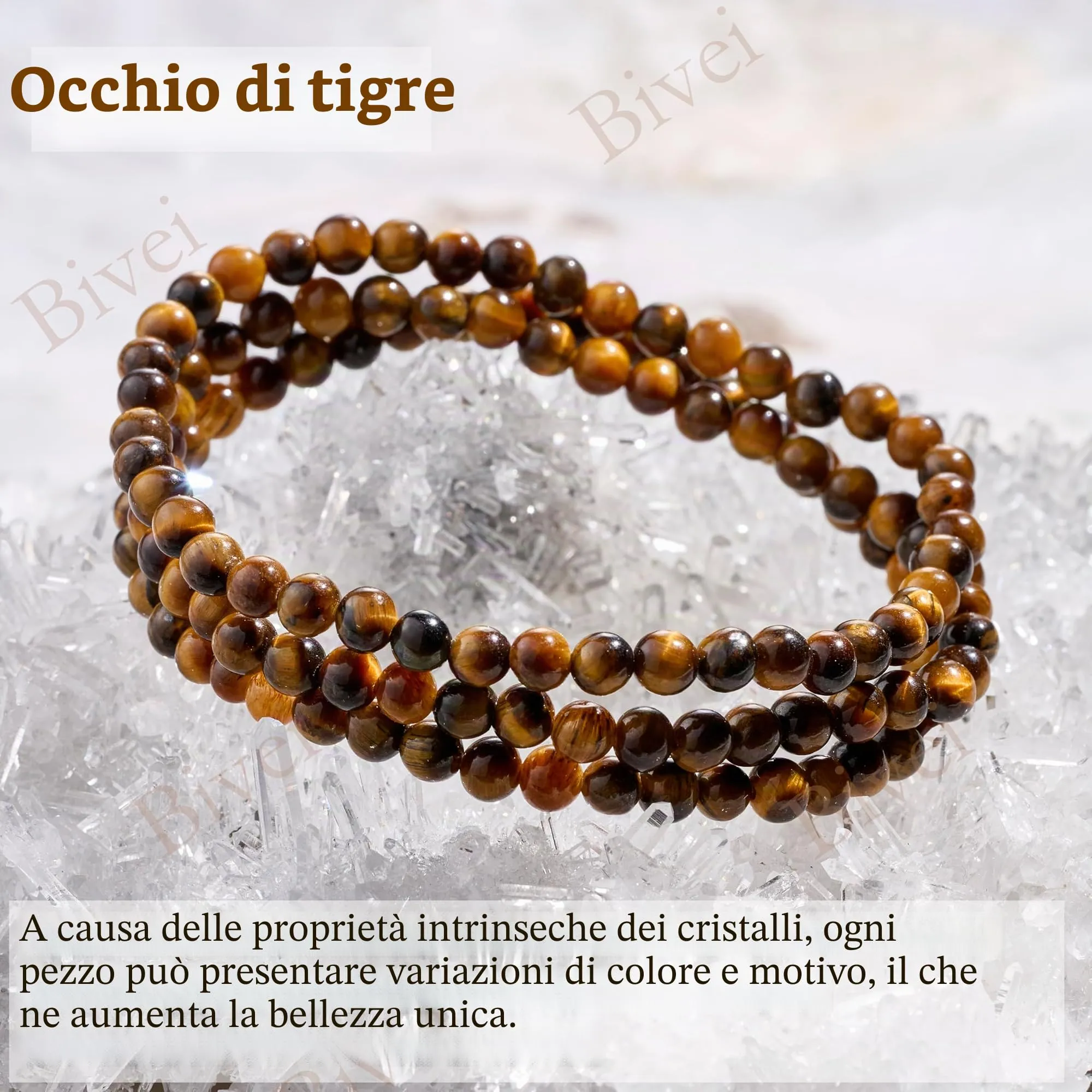 Bivei Bracciale Donna Pietre Naturali da 4 mm, Occhio di Tigre - immagine 4