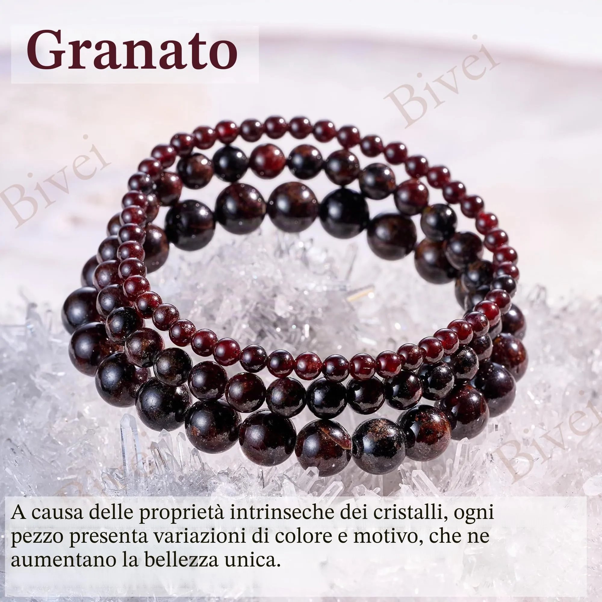 Bivei Bracciale Donna Pietre Naturali da 4 mm, Granato - immagine 4