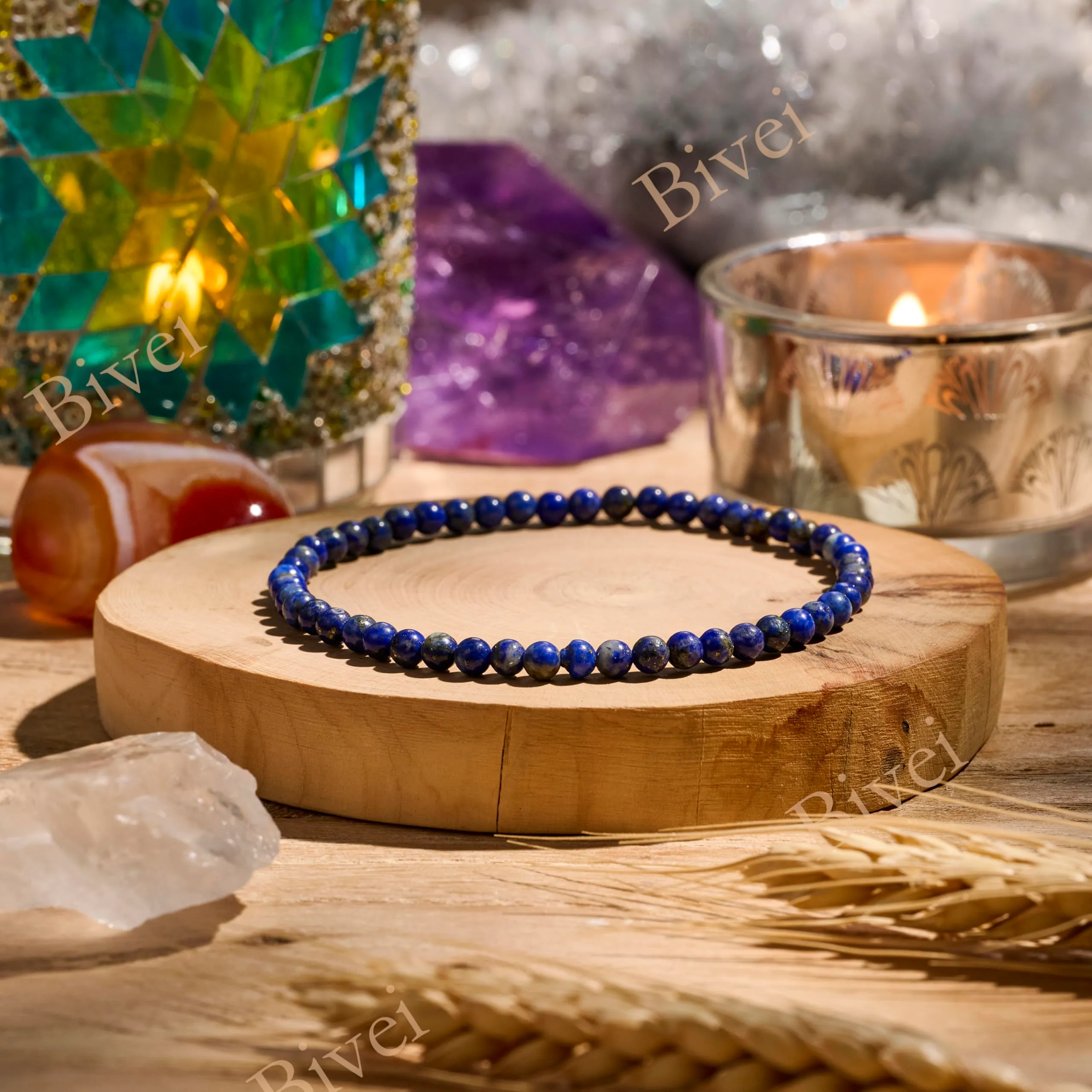 Bivei Bracciale Donna Pietre Naturali da 4 mm, Lapislazzuli - immagine 3