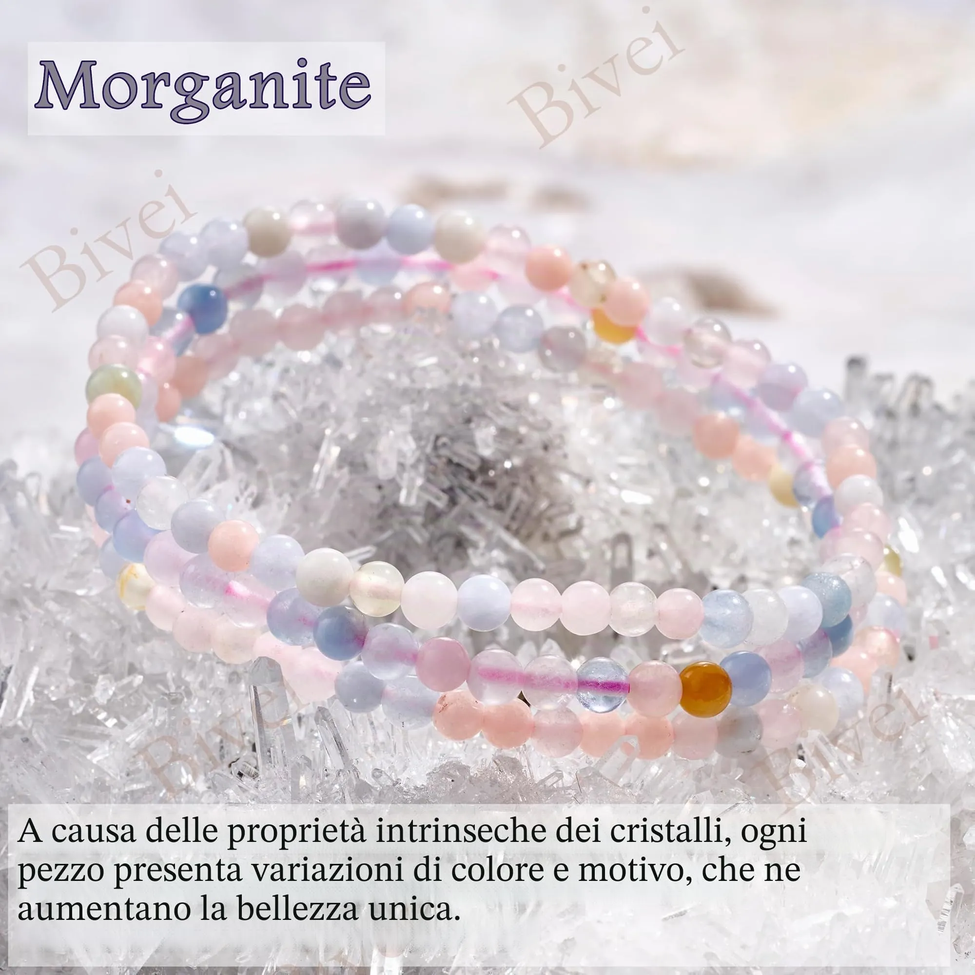 Bivei Bracciale Donna Pietre Naturali da 4 mm, Morganite - immagine 4