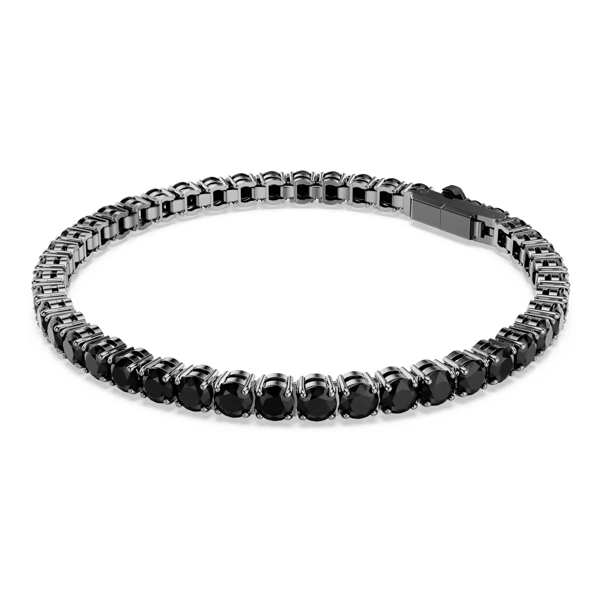 Swarovski Matrix Bracciale Tennis, Gioiello Versatile con Cristalli Neri, Pietre Preziose a Taglio Round, Chiusura a Linguetta, Taglia M, Placcatura in Tonalità Rutenio, 16,5 cm, 0,4 cm - immagine 2