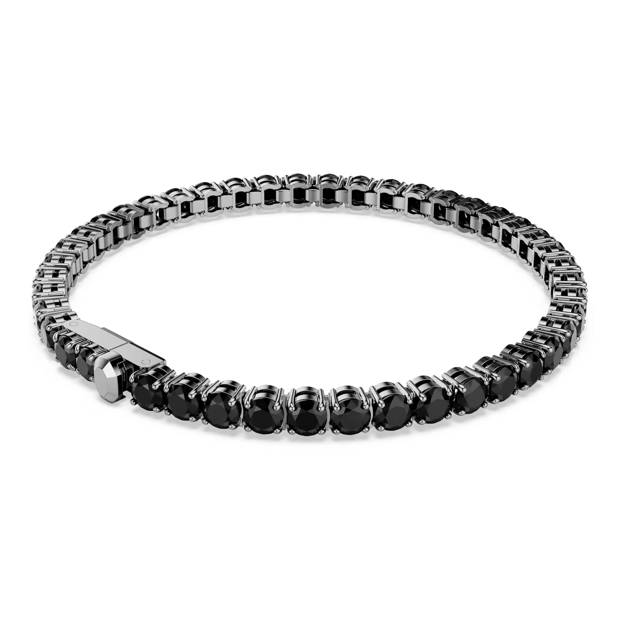 Swarovski Matrix Bracciale Tennis, Gioiello Versatile con Cristalli Neri, Pietre Preziose a Taglio Round, Chiusura a Linguetta, Taglia M, Placcatura in Tonalità Rutenio, 16,5 cm, 0,4 cm - immagine 5