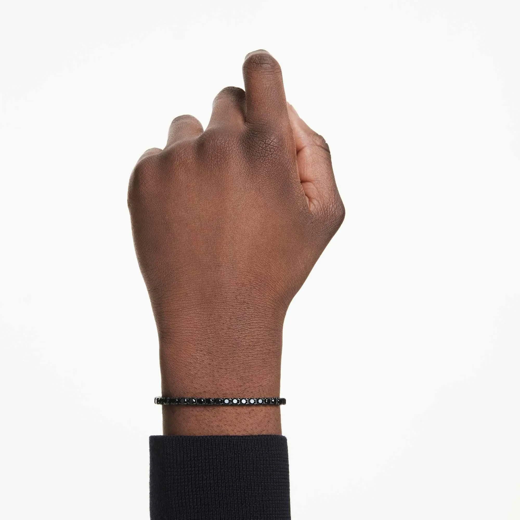 Swarovski Matrix Bracciale Tennis, Gioiello Versatile con Cristalli Neri, Pietre Preziose a Taglio Round, Chiusura a Linguetta, Taglia M, Placcatura in Tonalità Rutenio, 16,5 cm, 0,4 cm - immagine 7