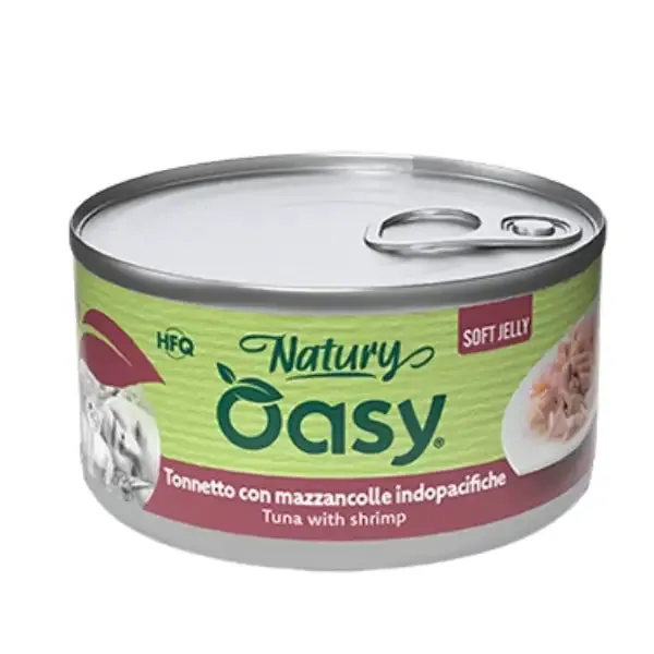 Oasy Natury Cat Adult Soft Jelly 150 gr Tonnetto con mazzancolle indopacifiche - confezione da 6 pezzi - Cibo umido per gatti - immagine 1