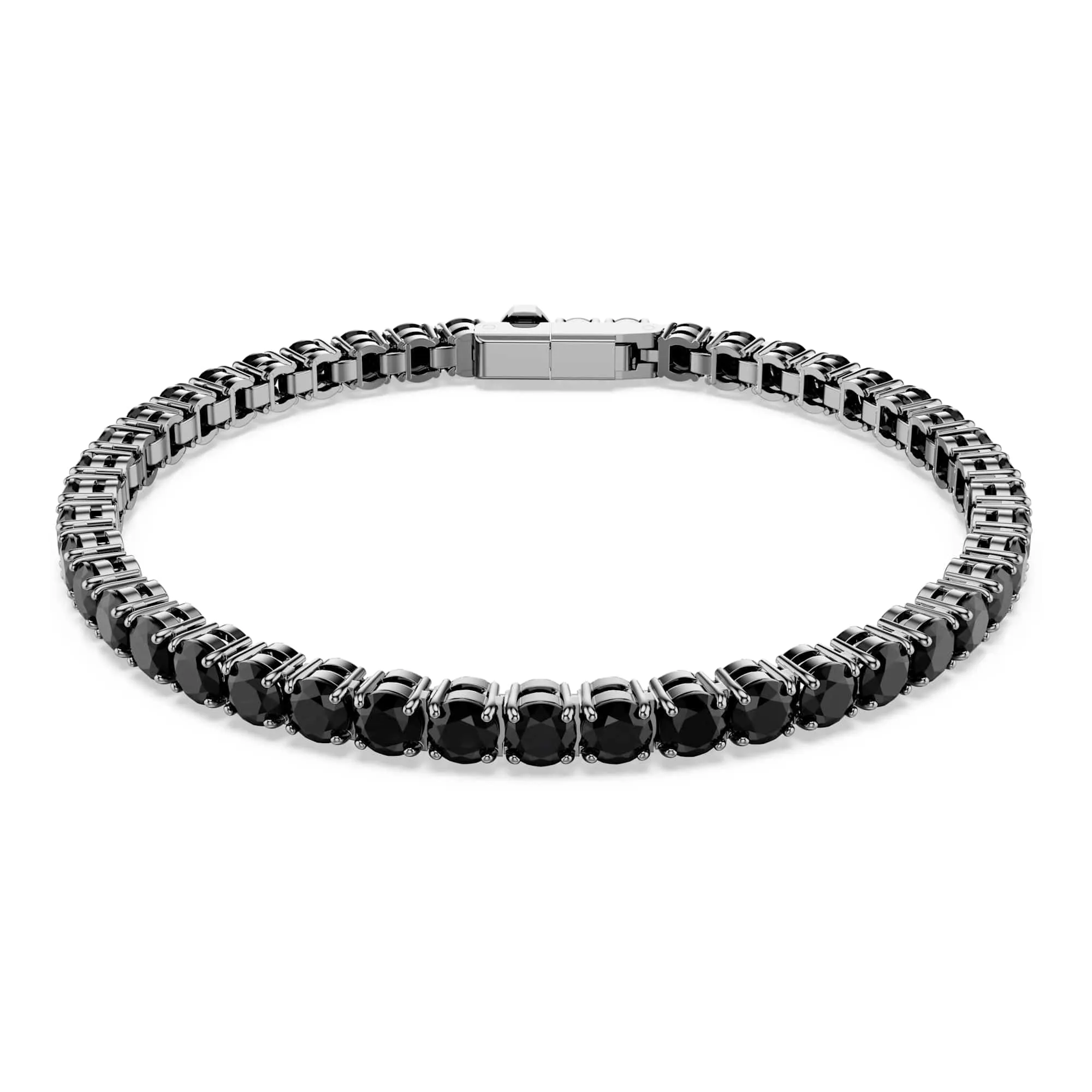 Swarovski Matrix Bracciale Tennis, Gioiello Versatile con Cristalli Neri, Pietre Preziose a Taglio Round, Chiusura a Linguetta, Taglia L, Placcatura in Tonalità Rutenio, 17,5 cm, 0,4 cm - immagine 1