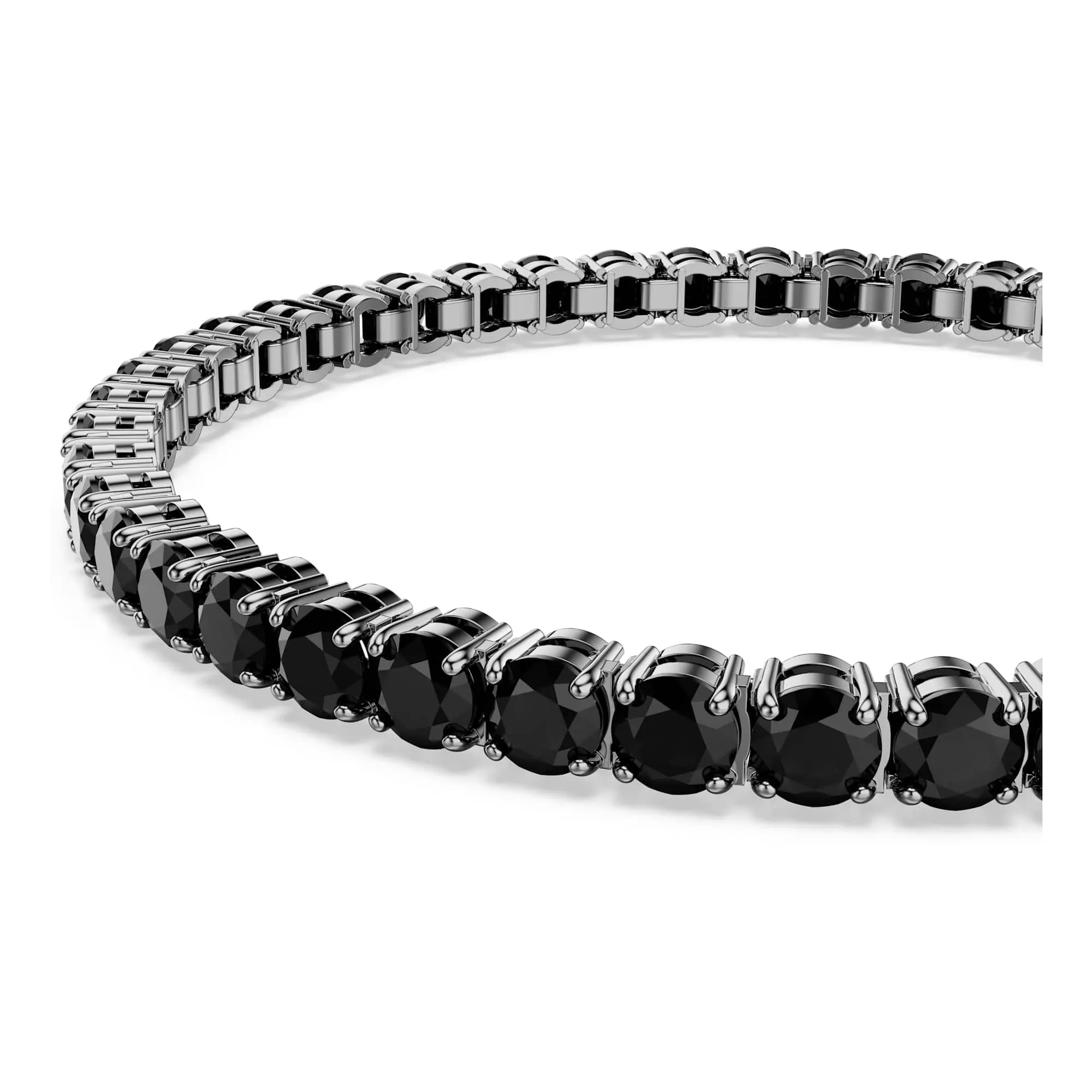 Swarovski Matrix Bracciale Tennis, Gioiello Versatile con Cristalli Neri, Pietre Preziose a Taglio Round, Chiusura a Linguetta, Taglia L, Placcatura in Tonalità Rutenio, 17,5 cm, 0,4 cm - immagine 4