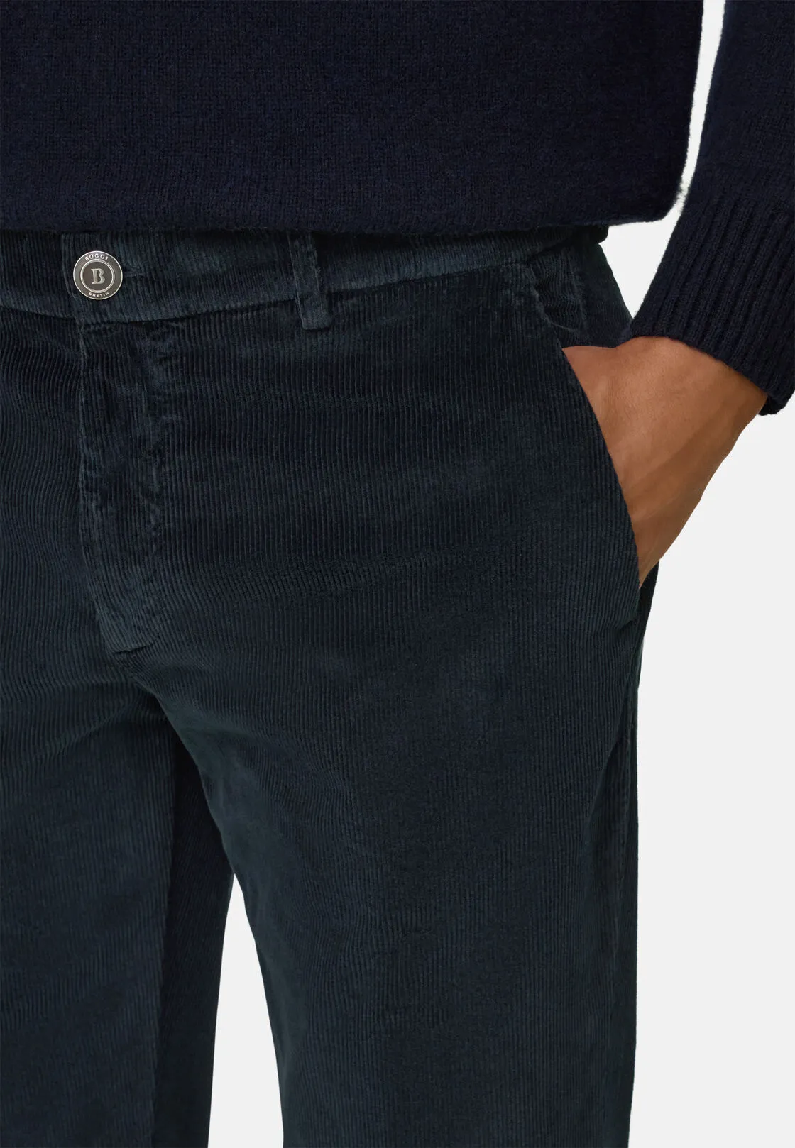 Boggi, Pantaloni In Velluto Elasticizzato, Uomo, Navy, Taglia: 36 - immagine 3