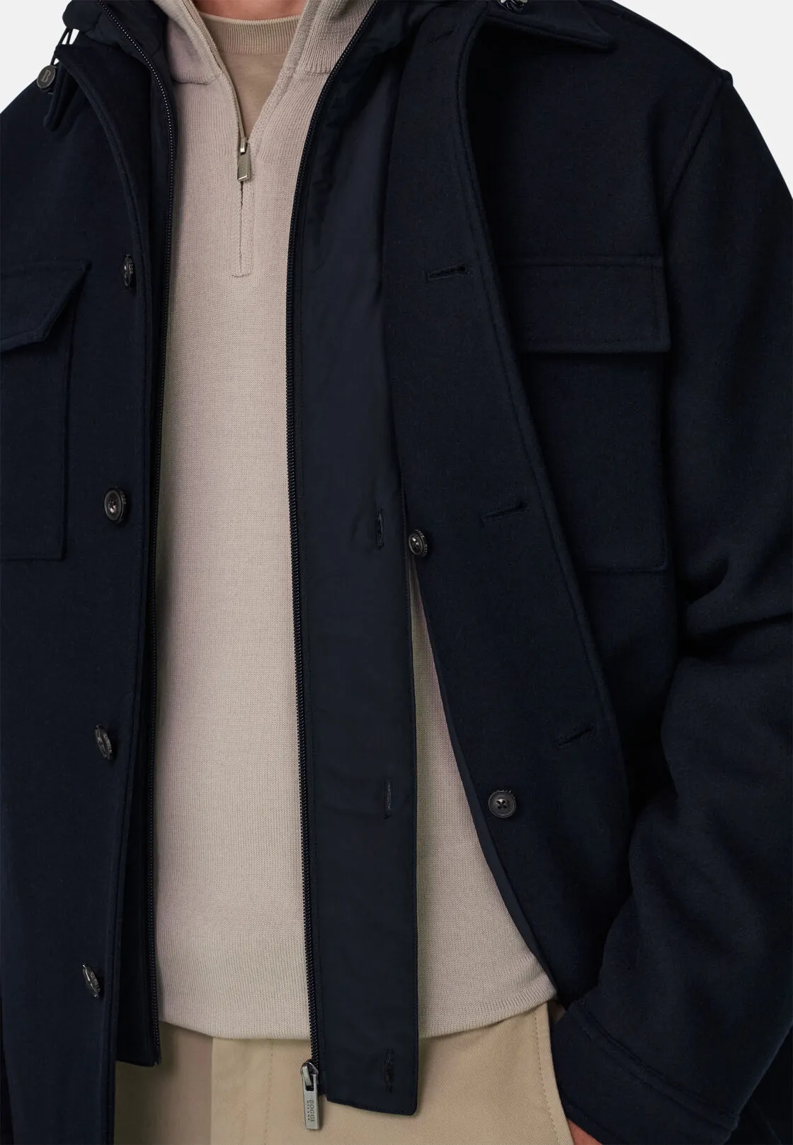Boggi, Giacca Camicia Link In Lana Con Pettorina, Uomo, Navy, Taglia: L - immagine 5