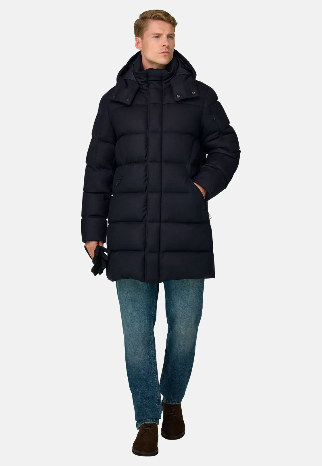 Boggi, Parka Imbottito In Misto Lana In Piuma D'oca, Uomo, Navy, Taglia: L - immagine 2