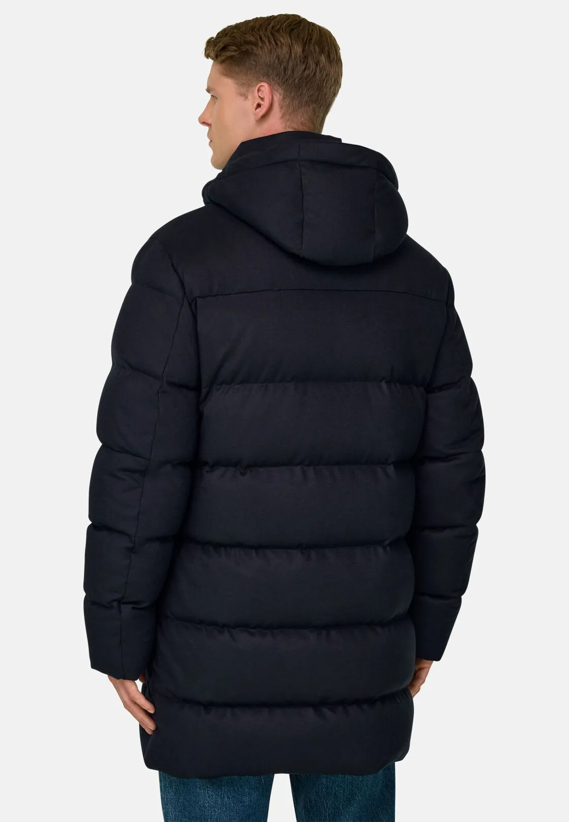Boggi, Parka Imbottito In Misto Lana In Piuma D'oca, Uomo, Navy, Taglia: L - immagine 4