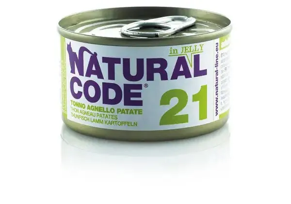 Natural Code acqua di cottura in Jelly 85 gr 21 - Tonno, Agnello e Patate - confezione da 24 pezzi - Cibo umido per gatti - immagine 1