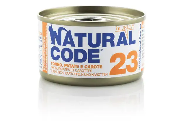 Natural Code acqua di cottura in Jelly 85 gr 23 - Tonno, Patate e Carote - confezione da 24 pezzi - Cibo umido per gatti - immagine 1