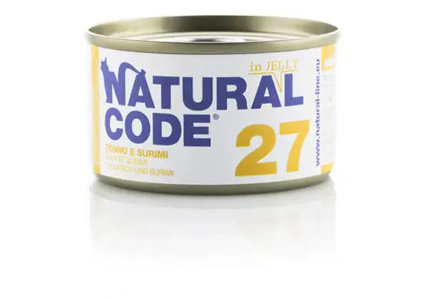 Natural Code acqua di cottura in Jelly 85 gr 27 - Tonno e Surimi - confezione da 24 pezzi - Cibo umido per gatti - immagine 1
