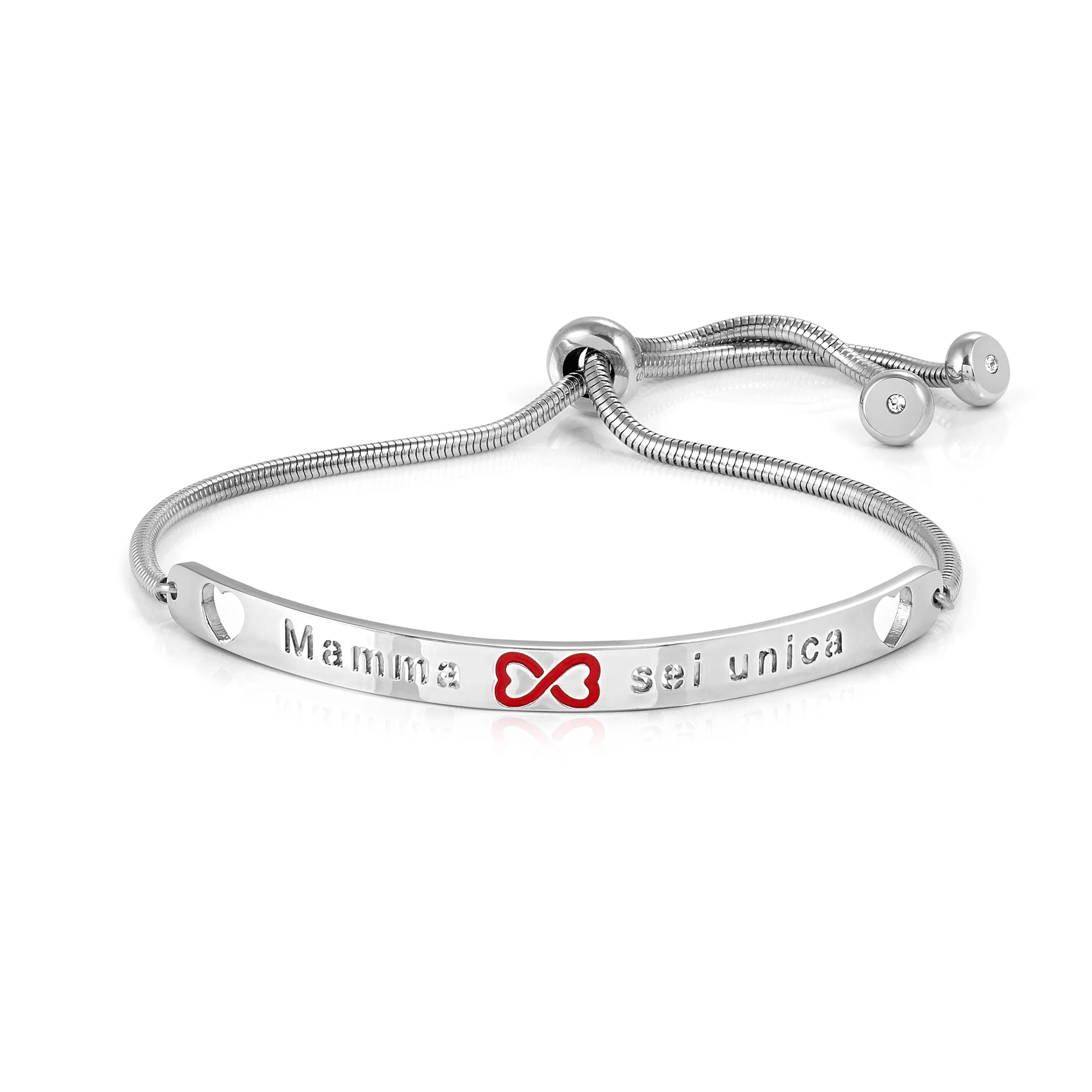Nomination® Bracciale Donna - Collezione Messaggiamo, Acciaio e Zirconi, Scritta Mamma sei unica, Simbolo Infinito in Smalto Rosso, Lunghezza 14-20 cm, Chiusura Scorrevole, Idea Regalo Mamma - immagine 1