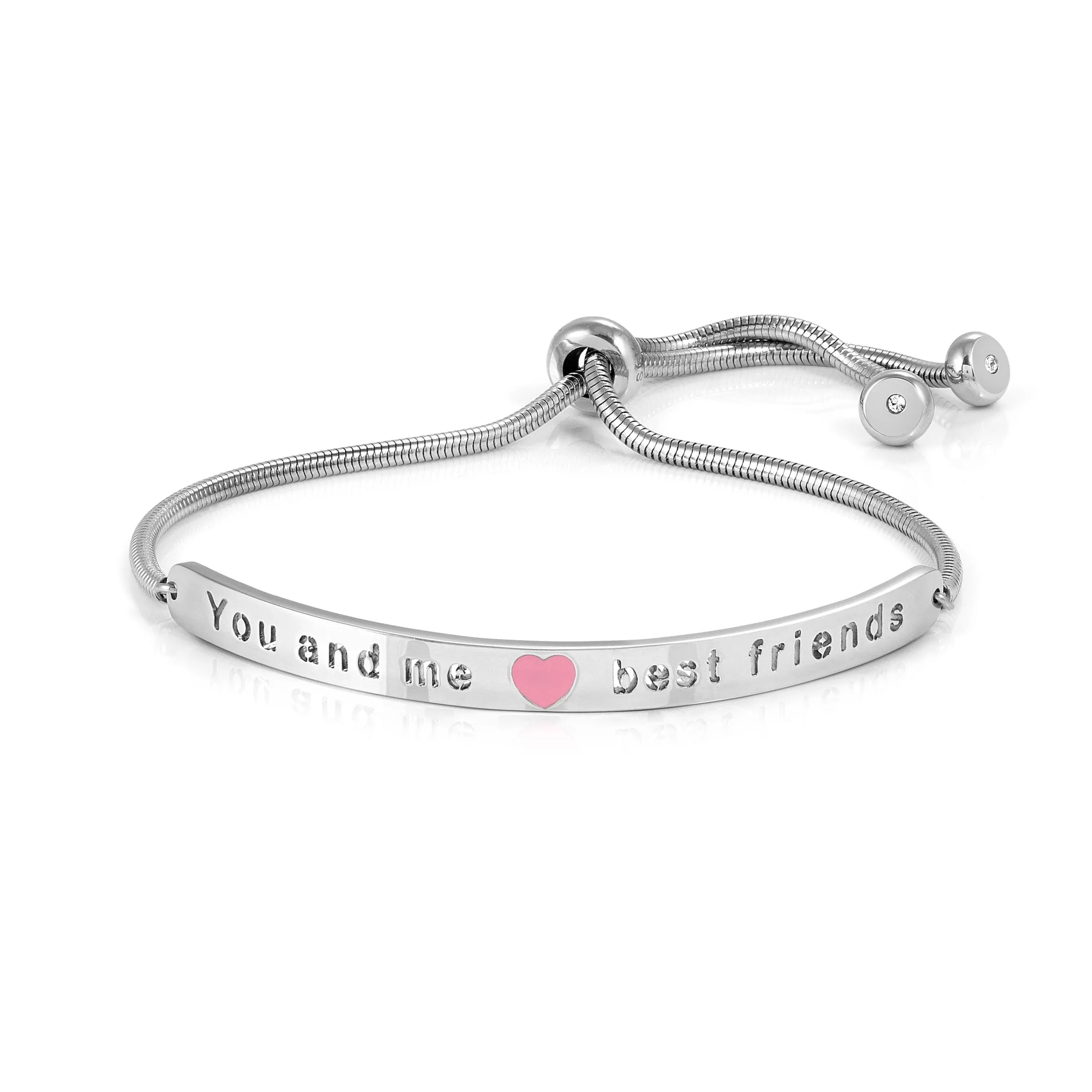 Nomination® Bracciale Donna - Collezione Messaggiamo, Acciaio e Zirconi, Cuore Rosa in Smalto, Scritta You and me...best friends, Lunghezza Regolabile 14-20 cm, Chiusura Scorrevole, Idea Regalo - immagine 1
