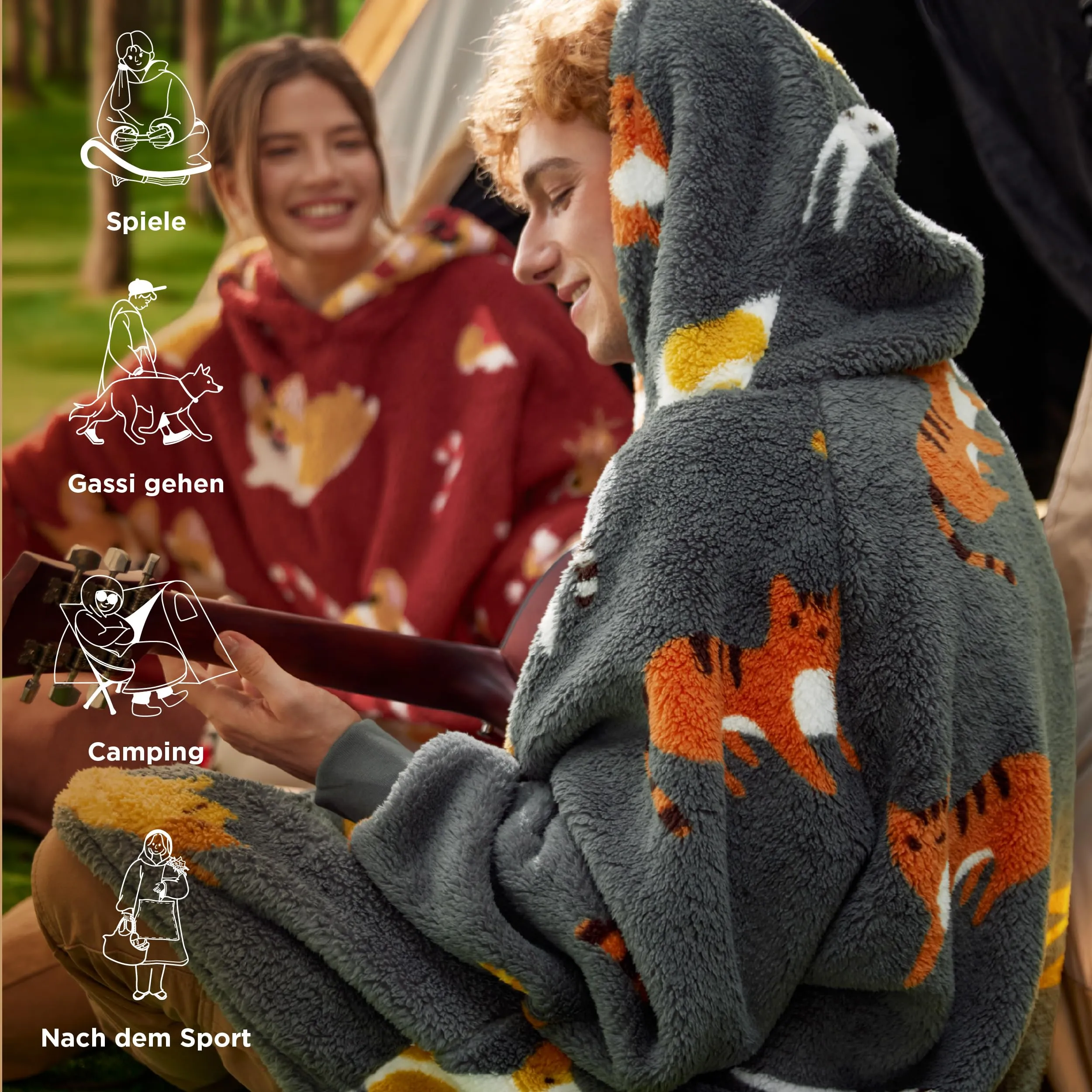 Bedsure Coperta con Cappuccio e Maniche Regalo Grigio Scuro - 95x85 Gatto - immagine 4
