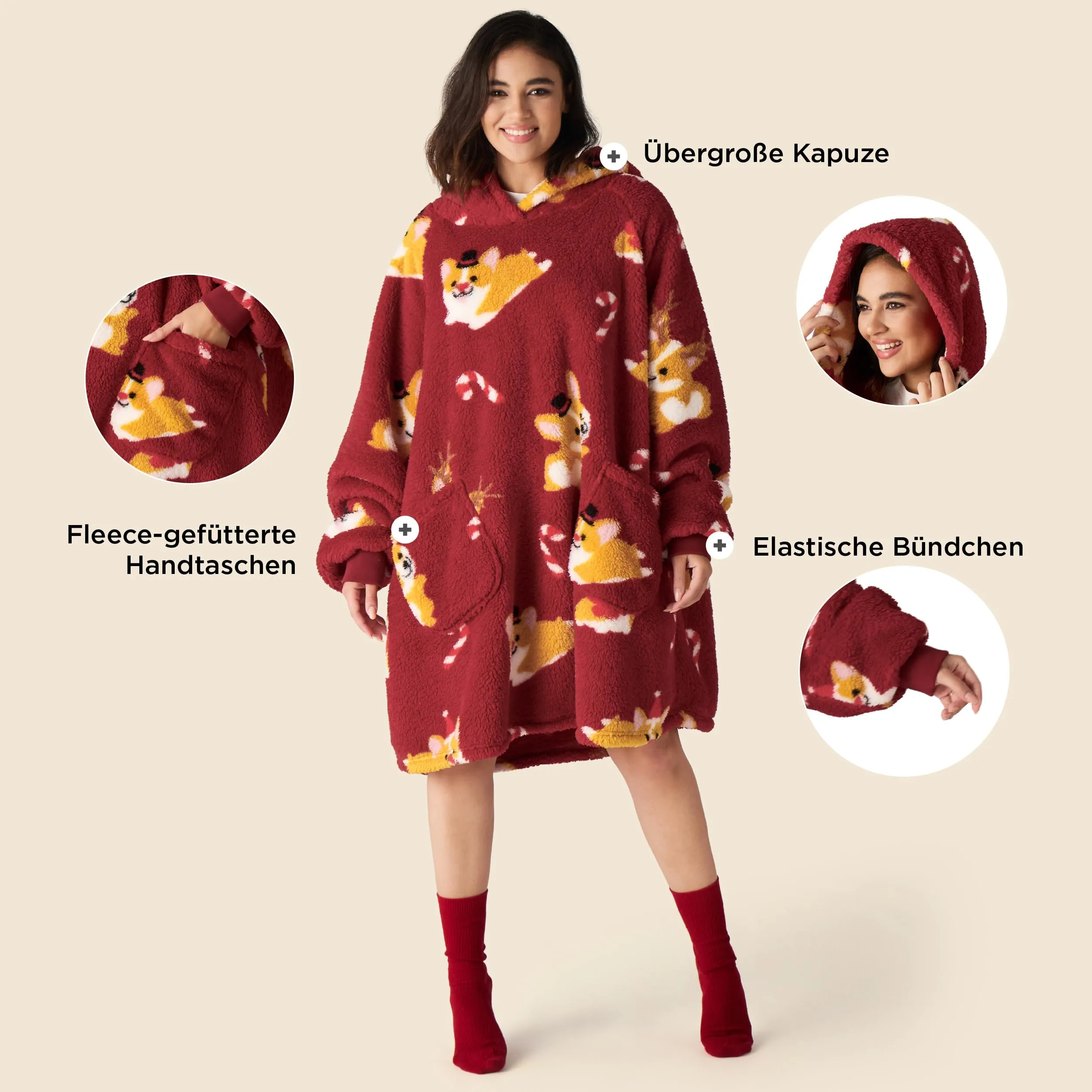 Bedsure Wearable Blanket-Christmas Corgi Scarlet Sage Standard - immagine 2