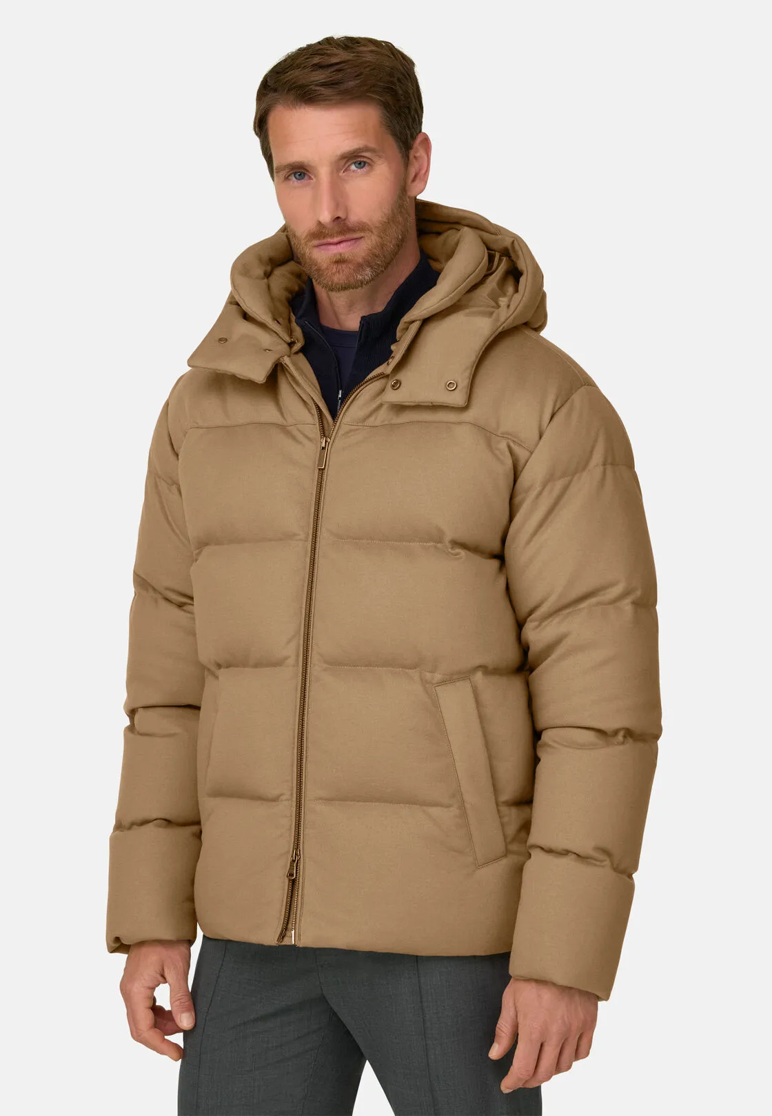 Boggi, Bomber In Misto Lana Imbottito In Piuma D'oca, Uomo, Beige, Taglia: XL - immagine 1
