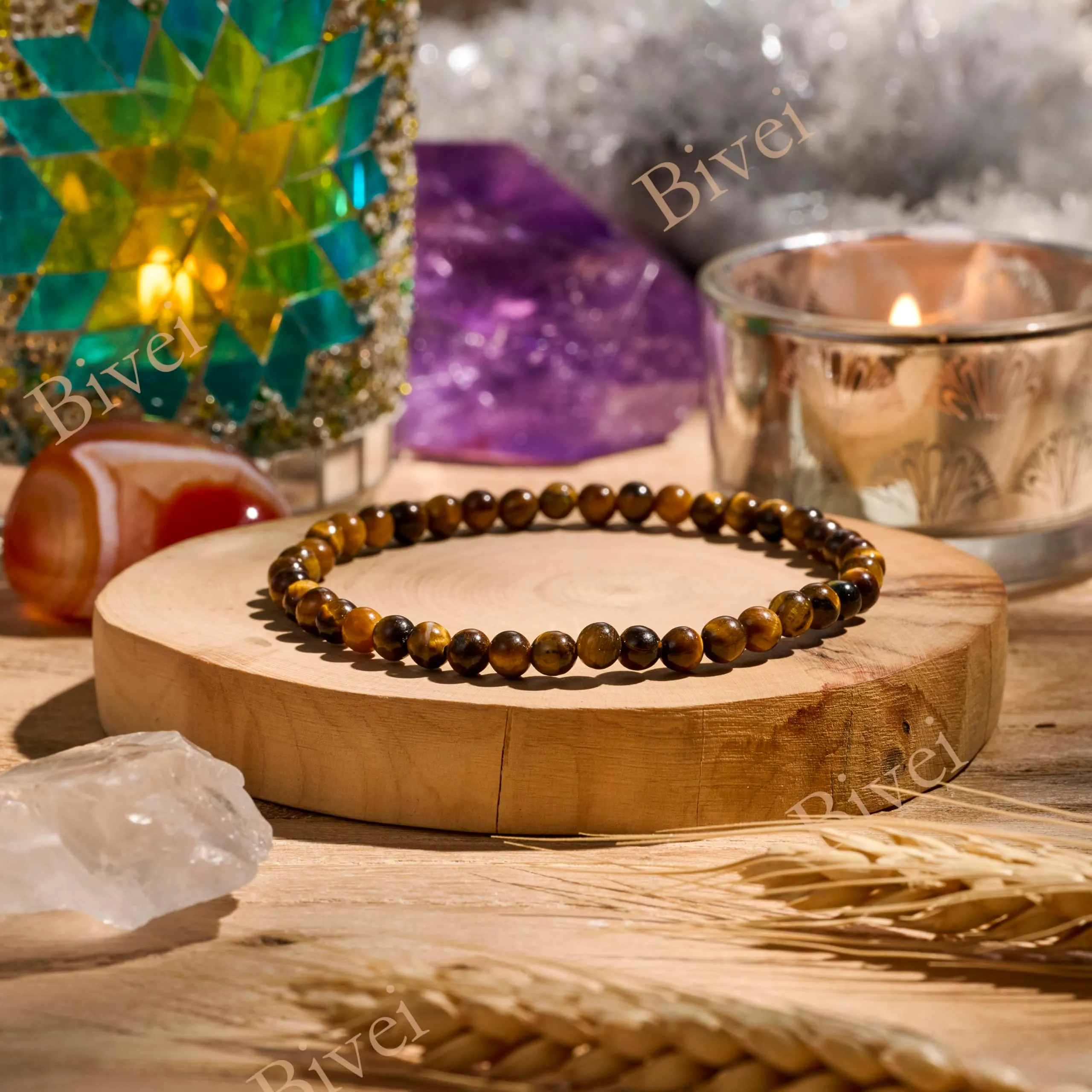 Bivei Bracciale Donna Pietre Naturali da 4 mm, Occhio di Tigre - immagine 3