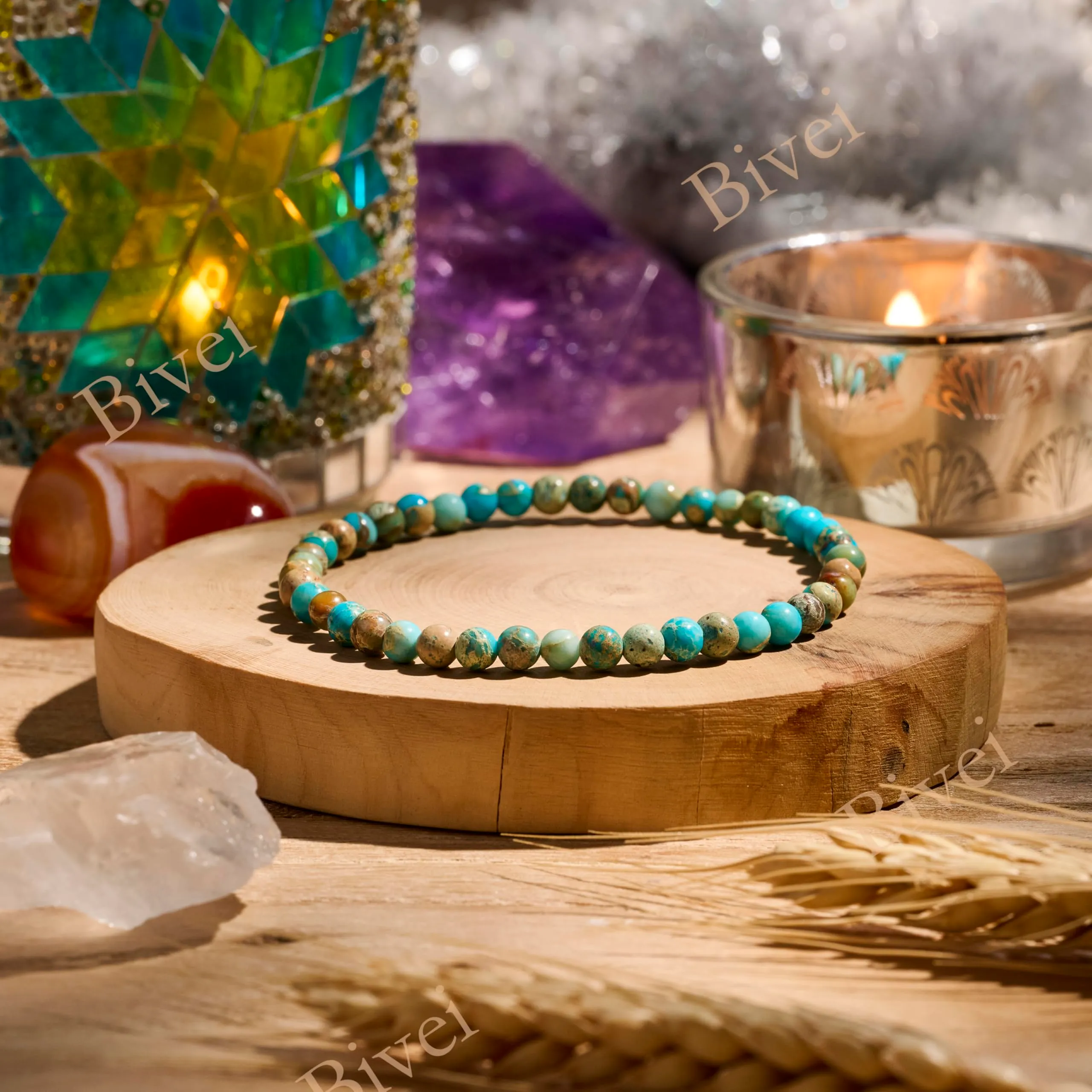 Bivei Bracciale Donna Pietre Naturali da 4 mm, Diaspro di Sedimento Marino - immagine 3