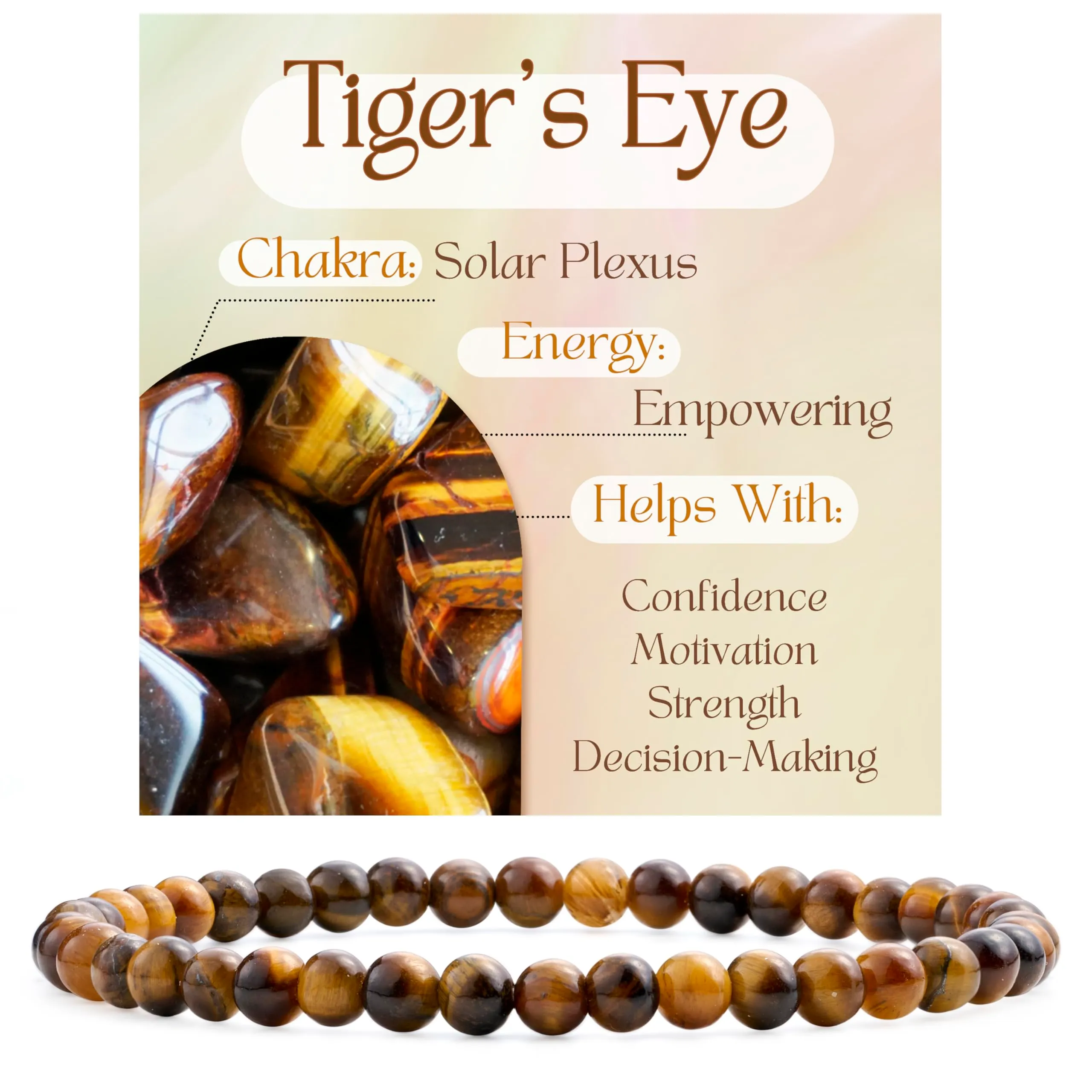 Bivei Bracciale Donna Pietre Naturali da 4 mm, Occhio di Tigre - immagine 1