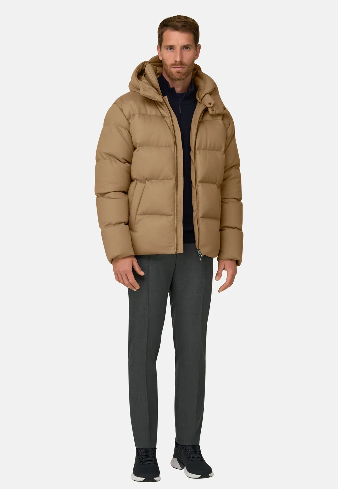 Boggi, Bomber In Misto Lana Imbottito In Piuma D'oca, Uomo, Beige, Taglia: XXL - immagine 2