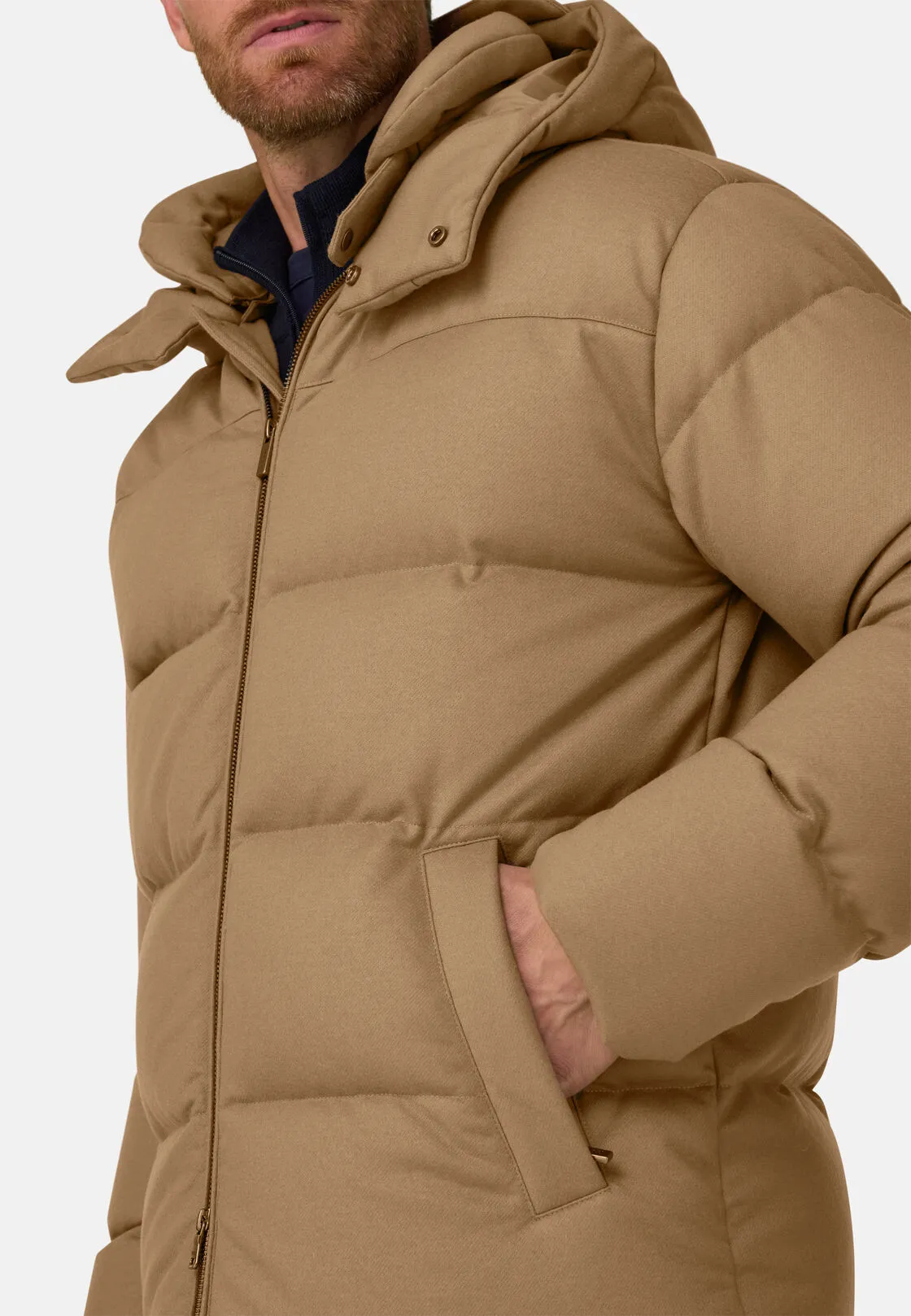 Boggi, Bomber In Misto Lana Imbottito In Piuma D'oca, Uomo, Beige, Taglia: XXL - immagine 5