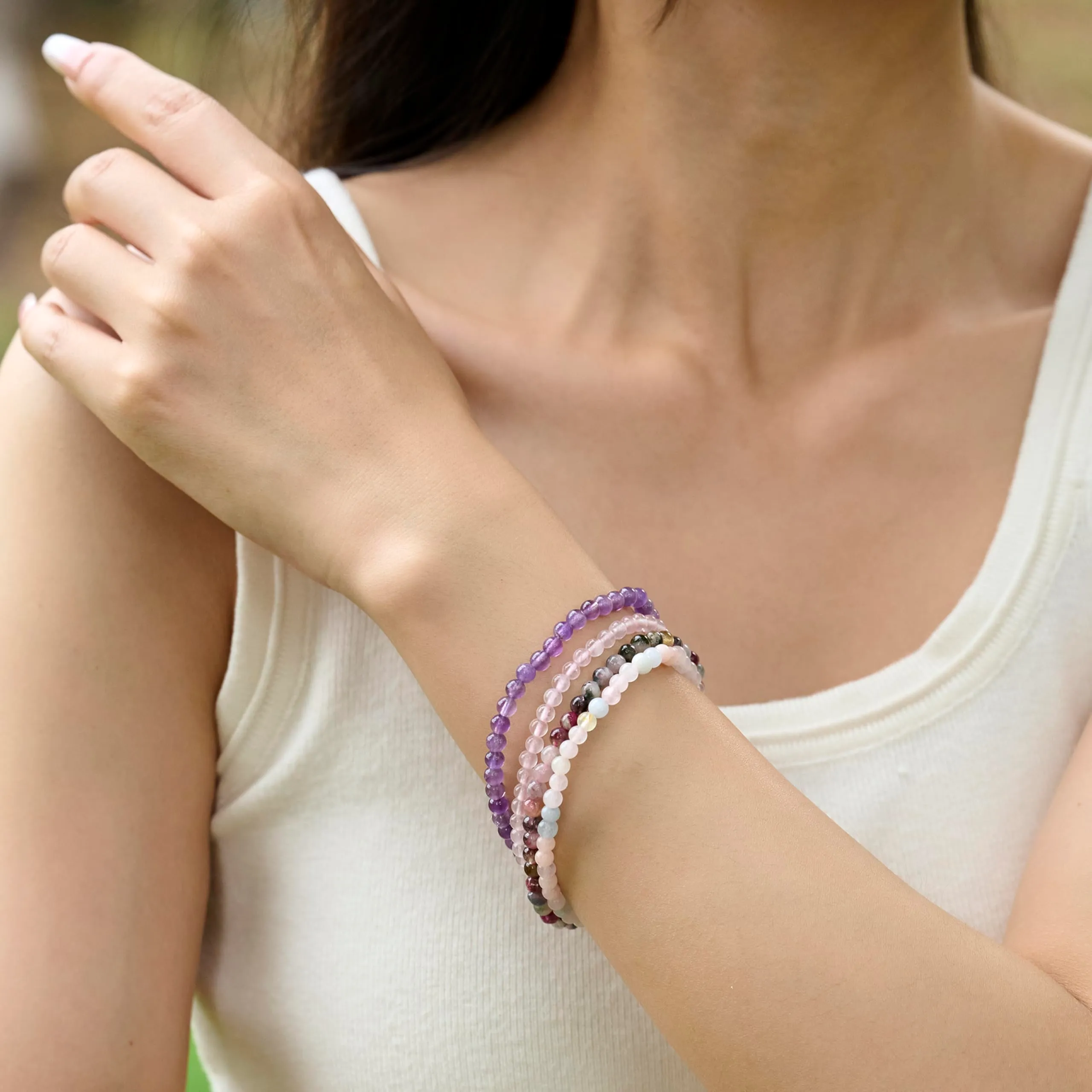 Bivei Bracciale Donna Pietre Naturali da 4 mm, Quarzo Rosa - immagine 2
