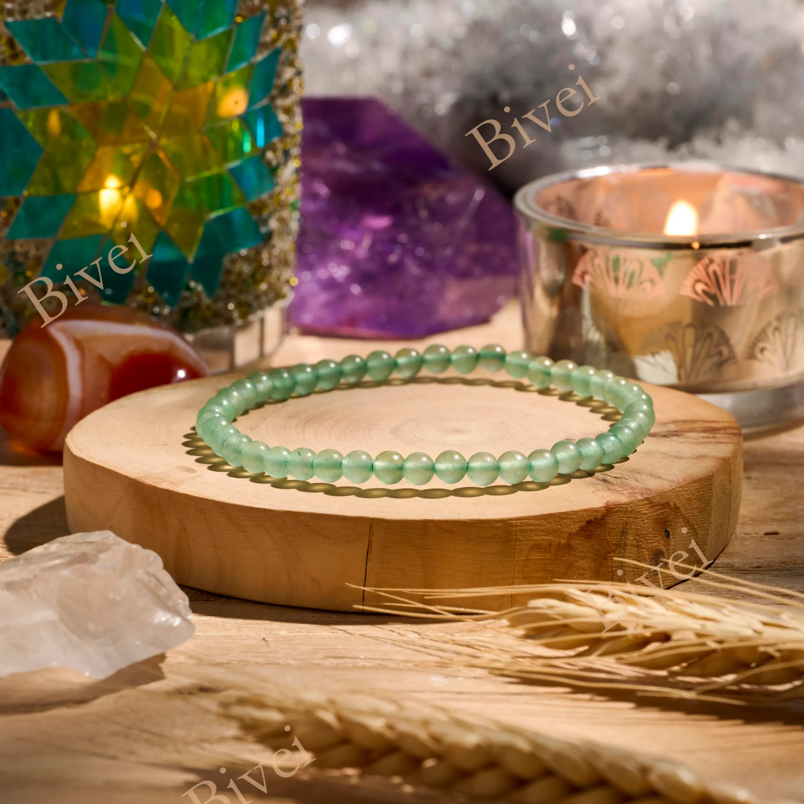Bivei Bracciale Donna Pietre Naturali da 4 mm, Avventurina Verde - immagine 3