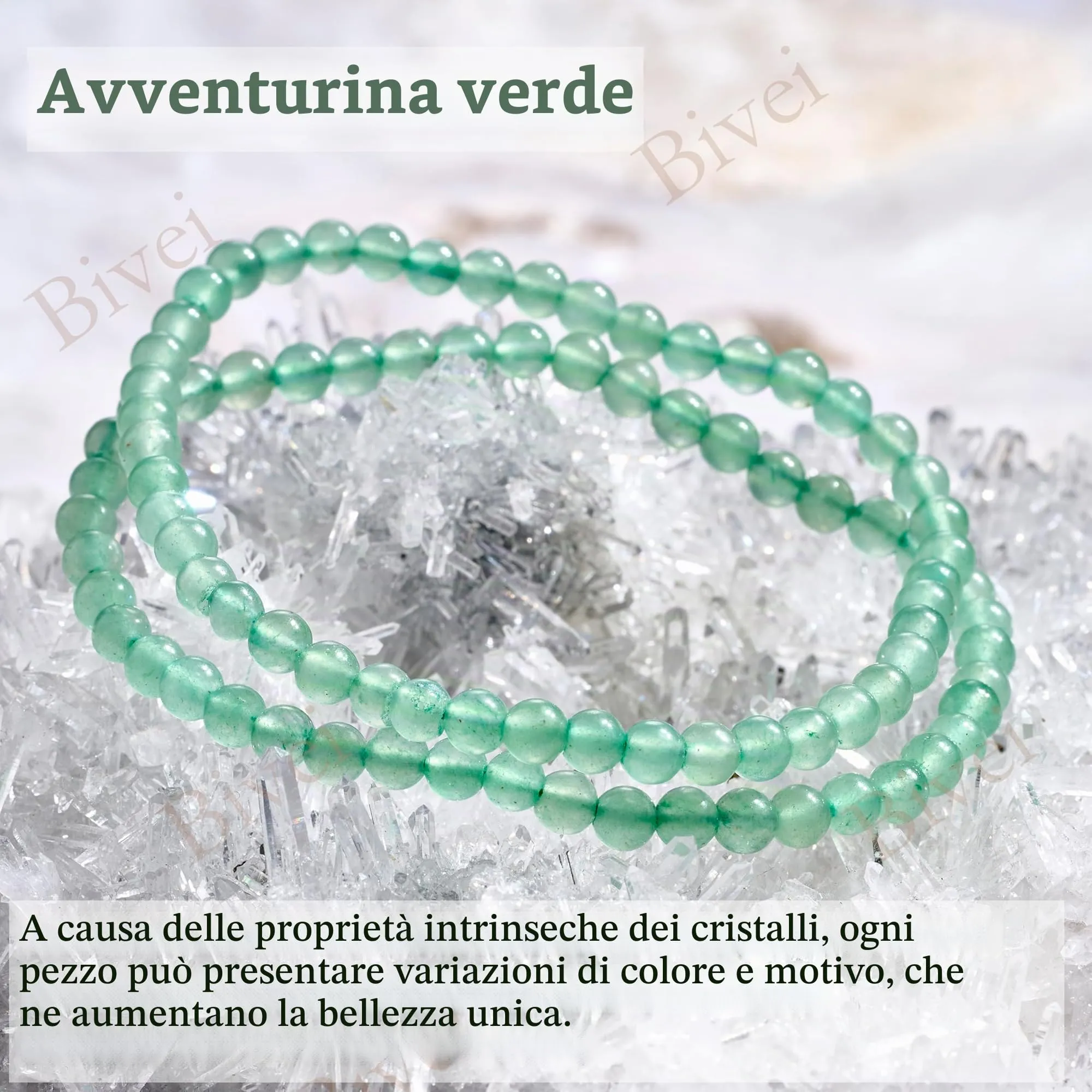 Bivei Bracciale Donna Pietre Naturali da 4 mm, Avventurina Verde - immagine 4
