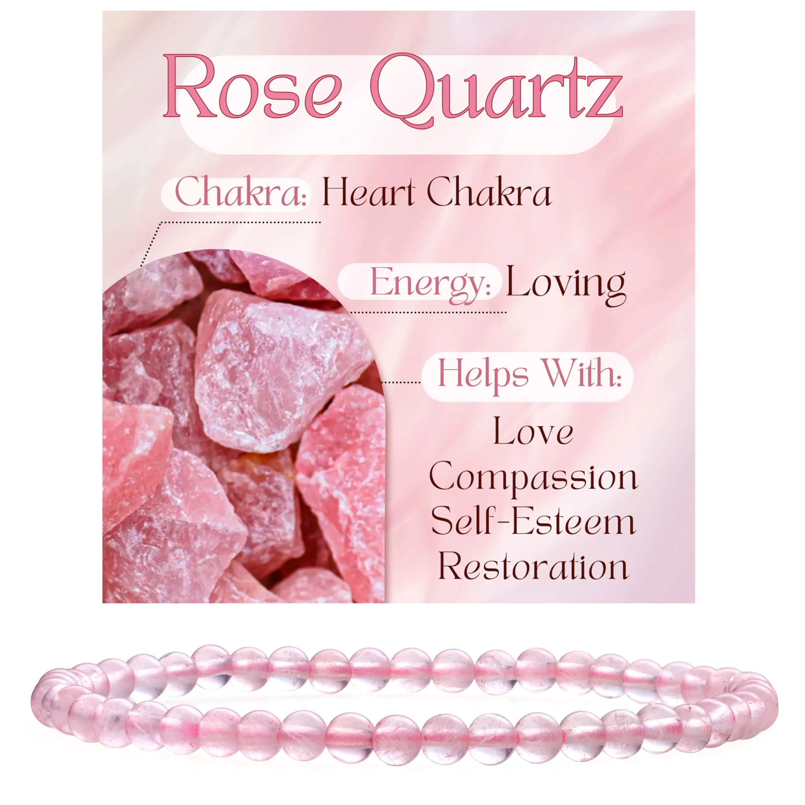 Bivei Bracciale Donna Pietre Naturali da 4 mm, Quarzo Rosa - immagine 1