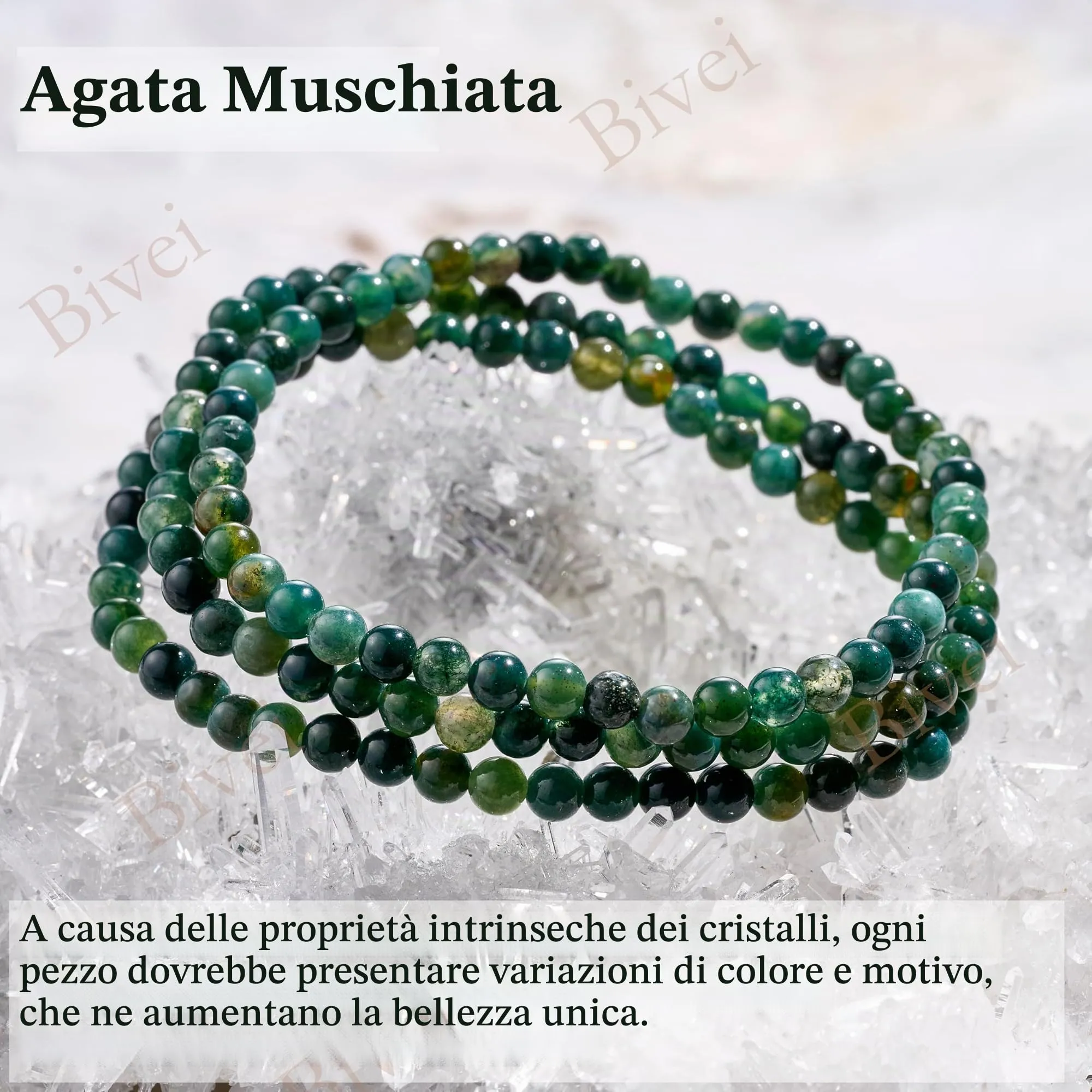 Bivei Bracciale Donna Pietre Naturali da 4 mm, Agata Muschiata - immagine 4