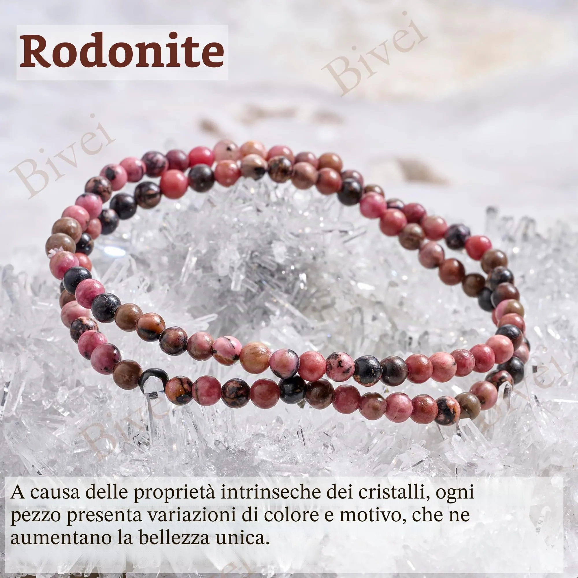 Bivei Bracciale Donna Pietre Naturali da 4 mm, Rodonite - immagine 4