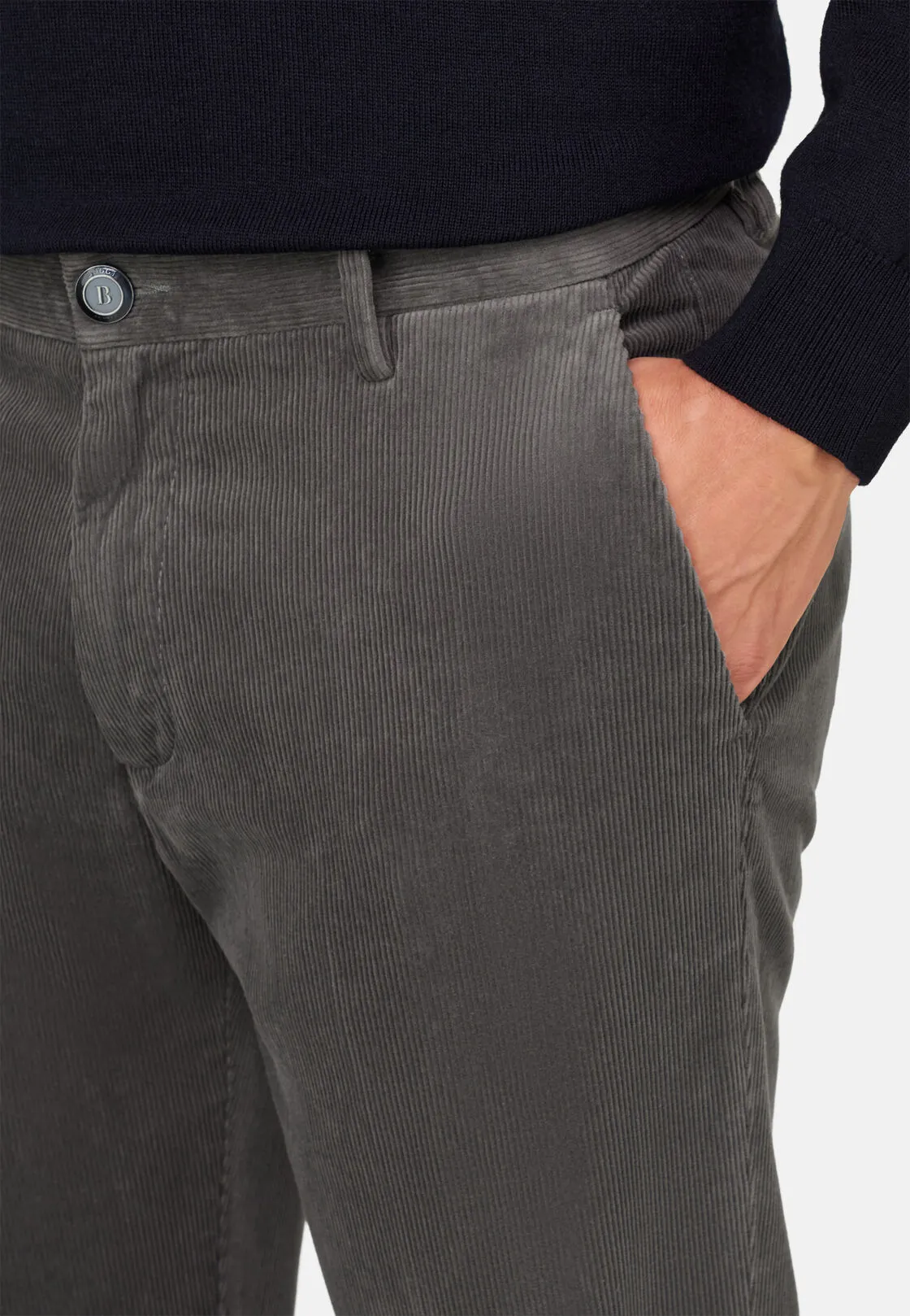 Boggi, Pantaloni In Velluto Elasticizzato, Uomo, Grigio, Taglia: 34 - immagine 3