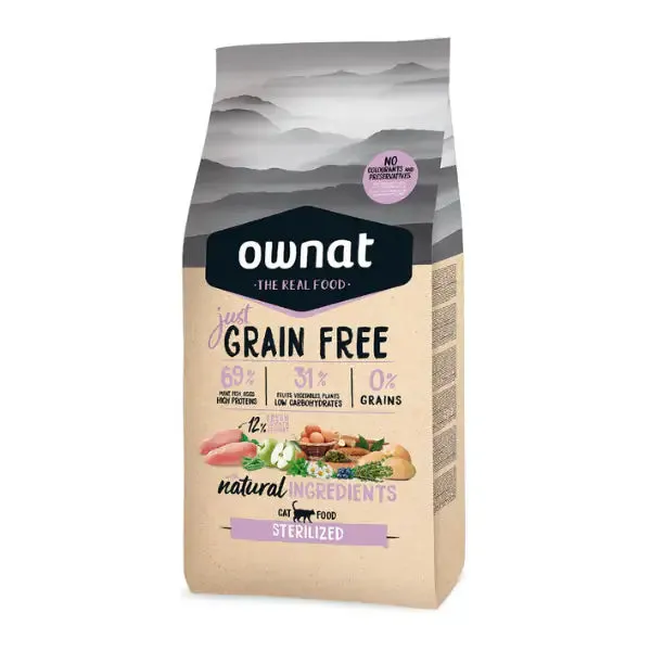 Ownat Just Grain Free Cat Sterilised con pollo fresco 8 kg - Croccantini per gatti - immagine 1