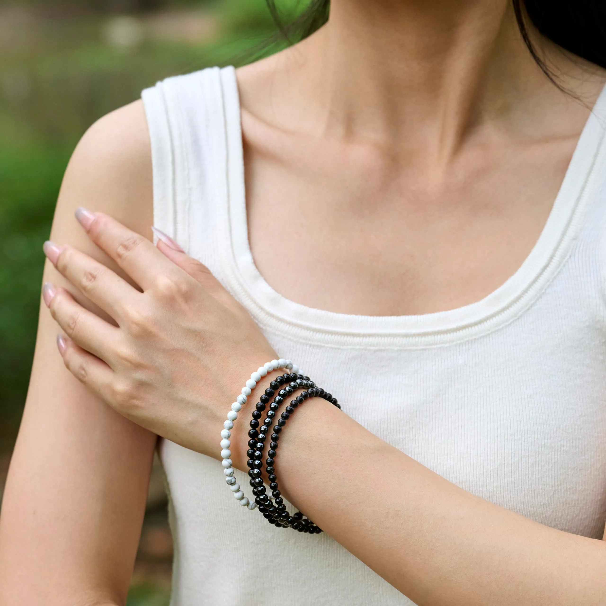 Bivei Bracciale Donna Pietre Naturali da 4 mm, Tormalina Nera - immagine 2