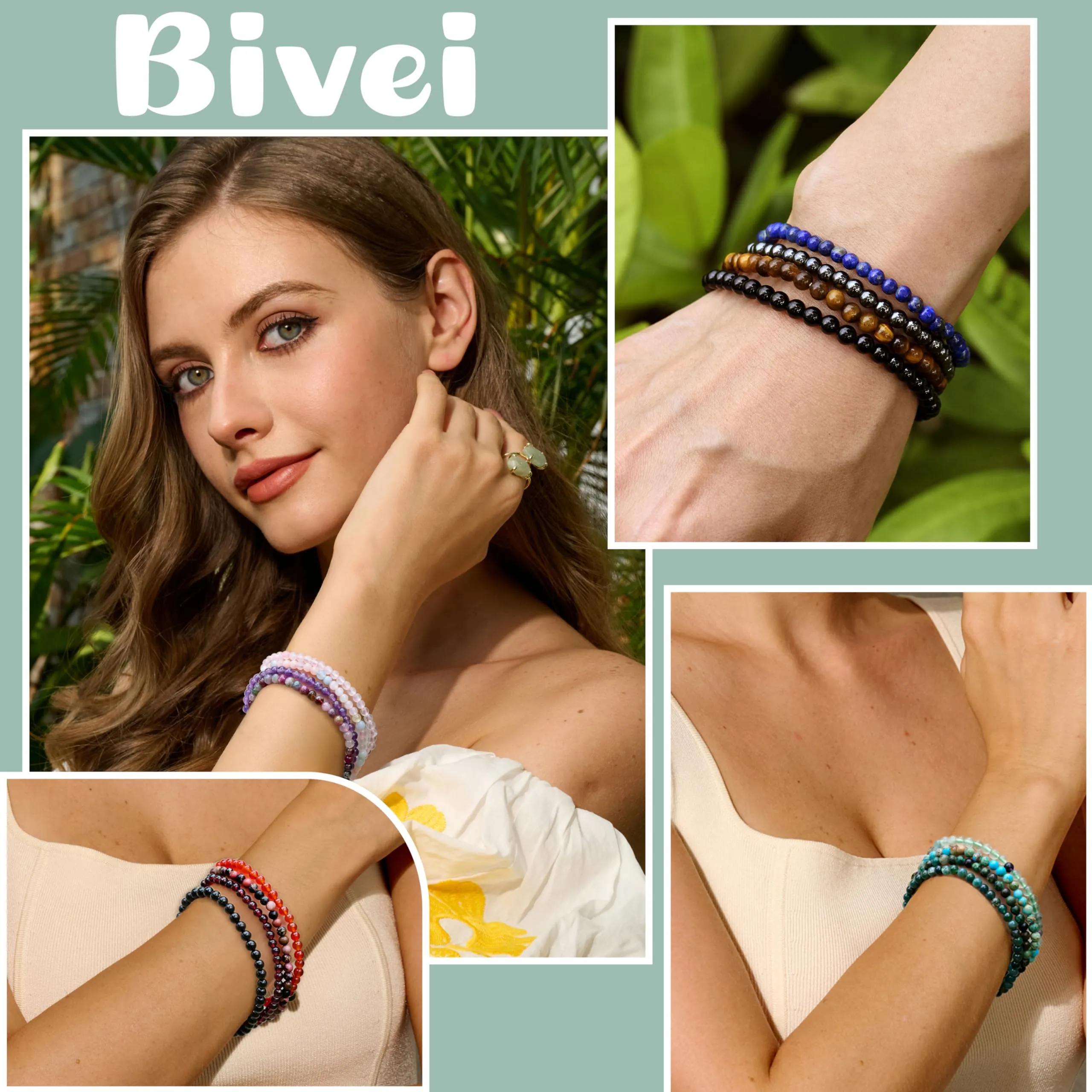 Bivei Bracciale Donna Pietre Naturali da 4 mm, Amazzonite - immagine 5
