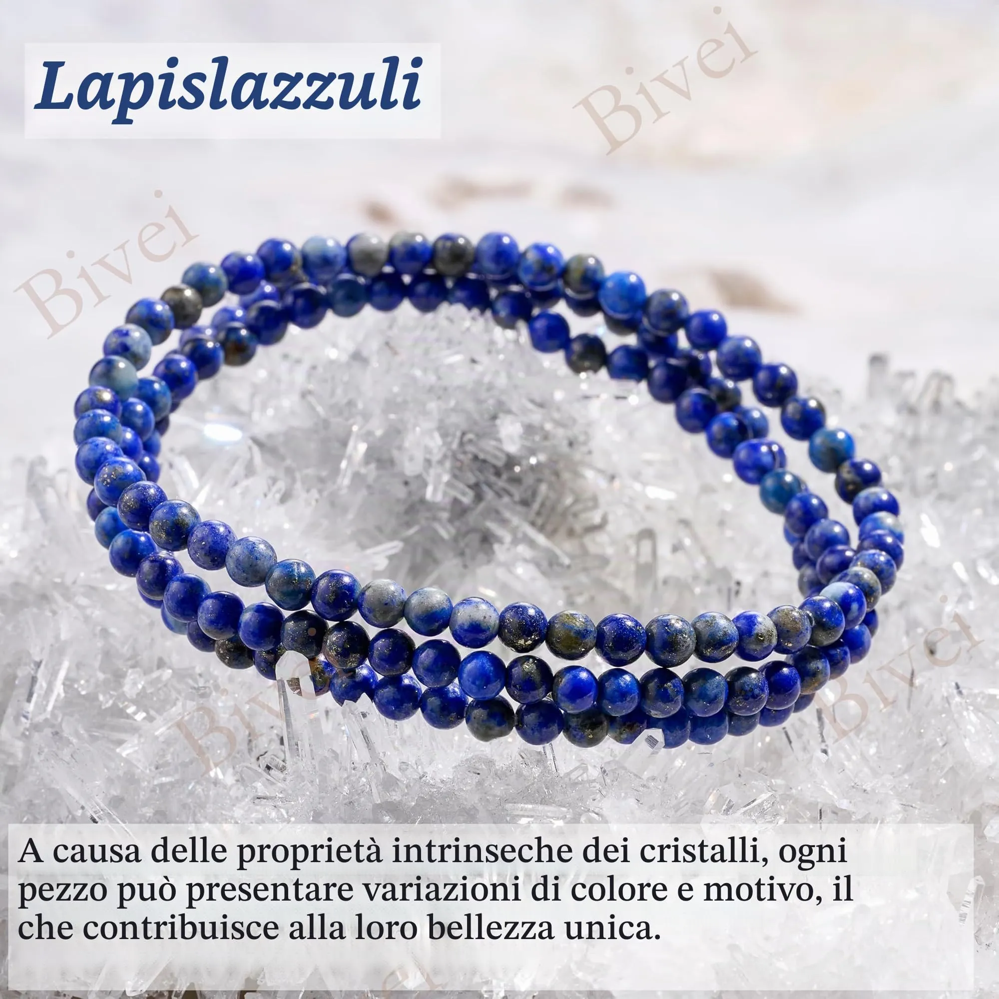 Bivei Bracciale Donna Pietre Naturali da 4 mm, Lapislazzuli - immagine 4