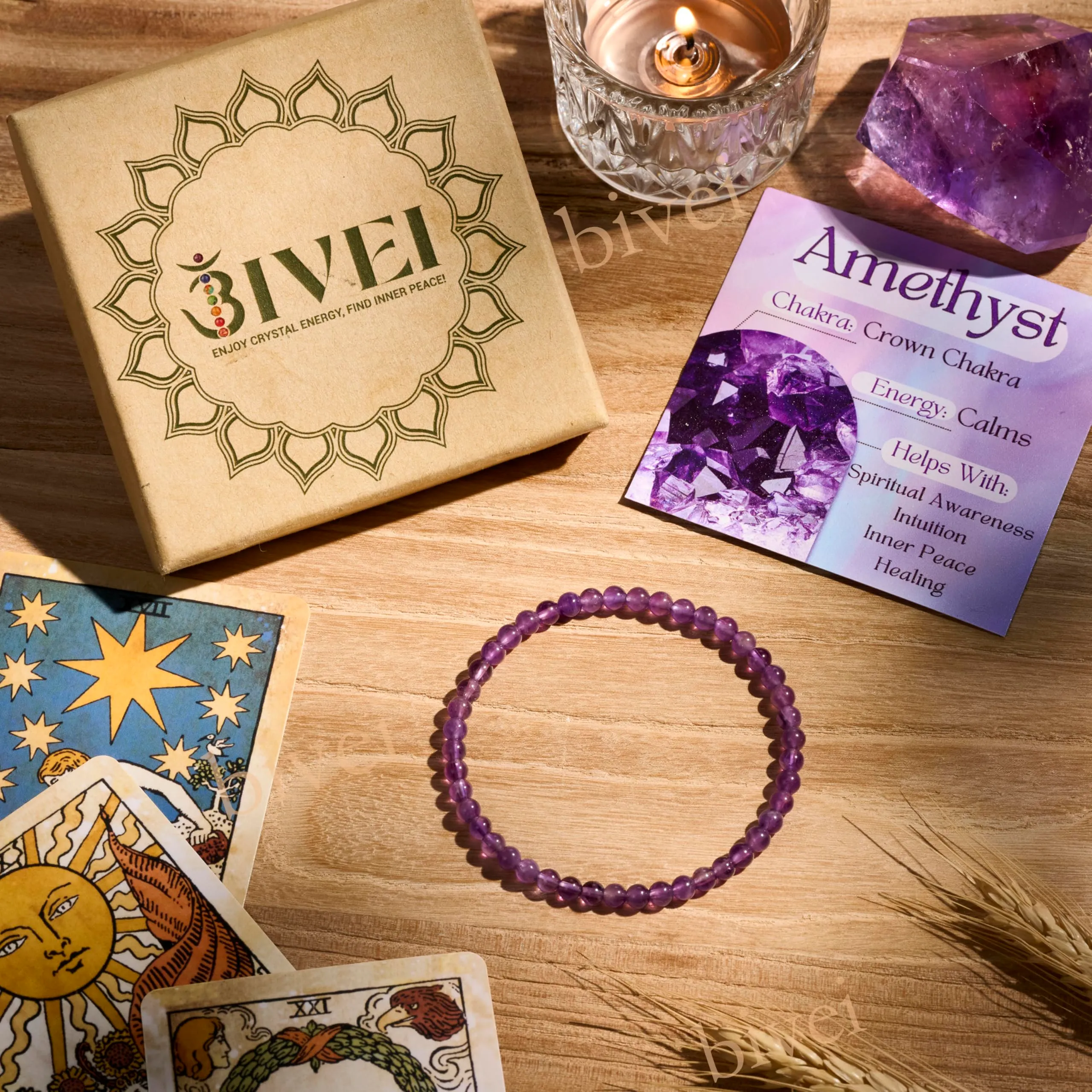Bivei Bracciale Donna Pietre Naturali da 4 mm, Ametista - immagine 3