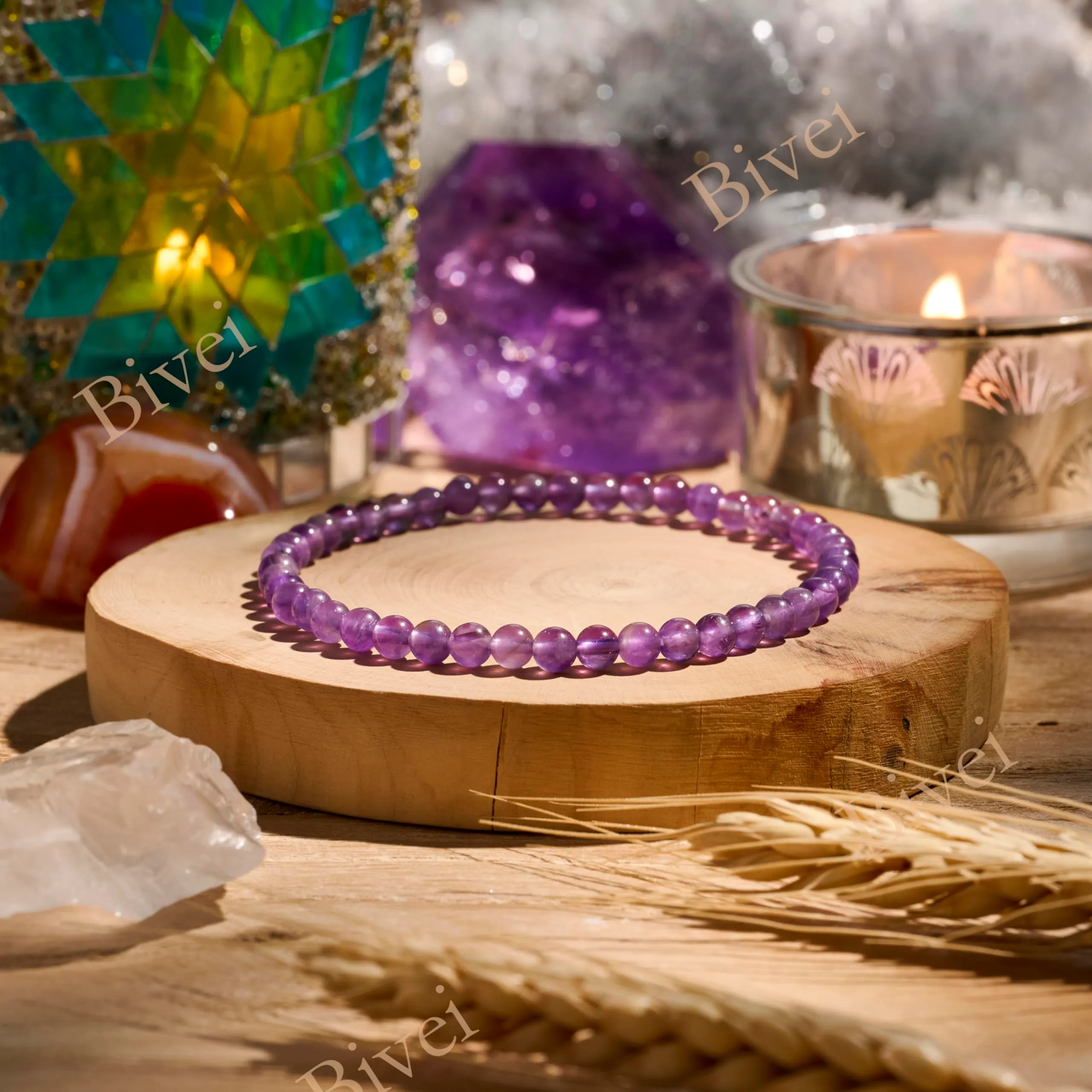Bivei Bracciale Donna Pietre Naturali da 4 mm, Ametista - immagine 5