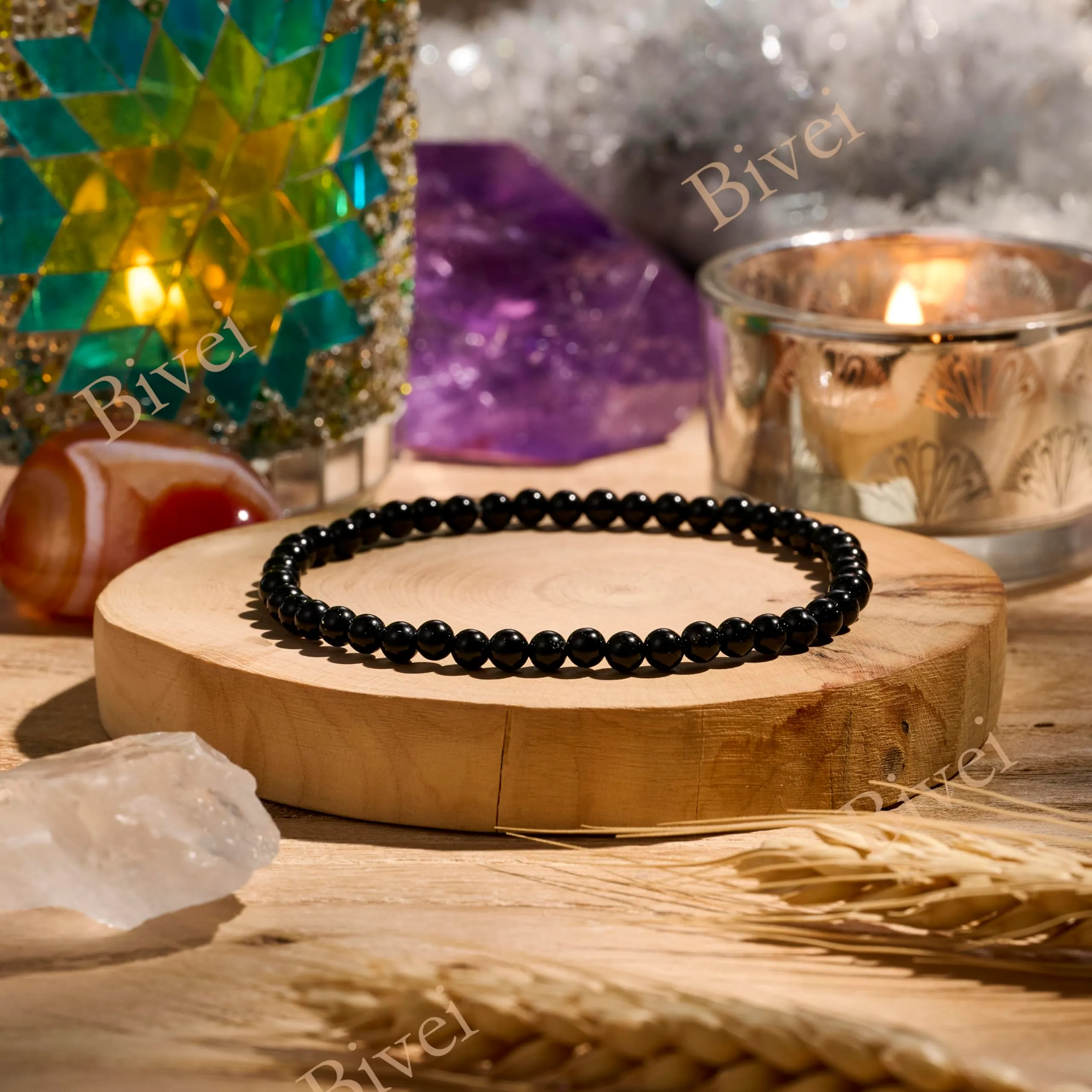Bivei Bracciale Donna Pietre Naturali da 4 mm, Tormalina Nera - immagine 3