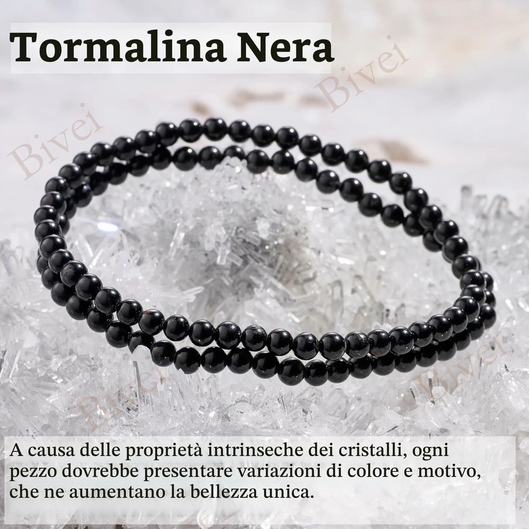 Bivei Bracciale Donna Pietre Naturali da 4 mm, Tormalina Nera - immagine 4