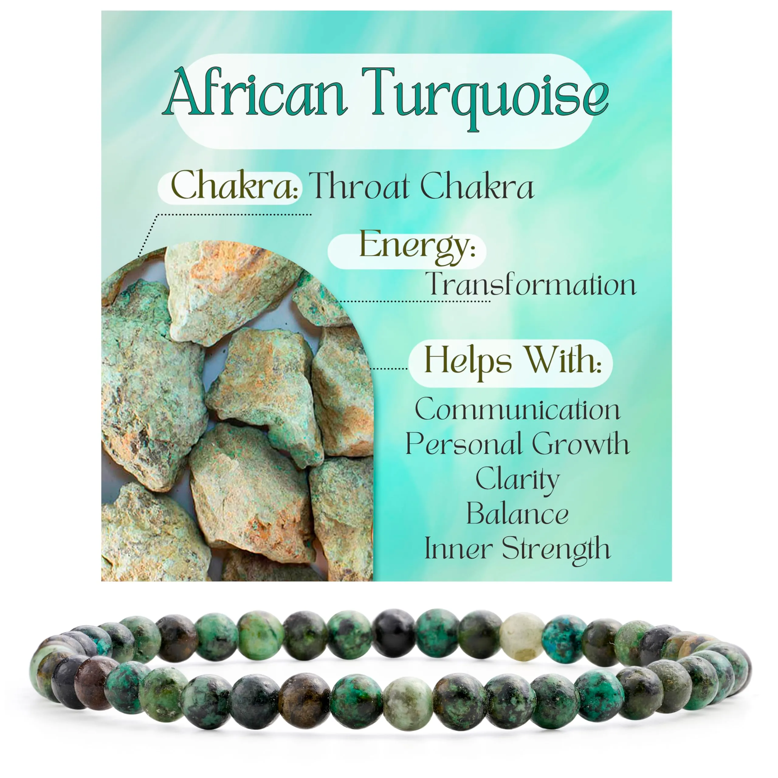Bivei Bracciale Donna Pietre Naturali da 4 mm, Turchese Africano - immagine 1