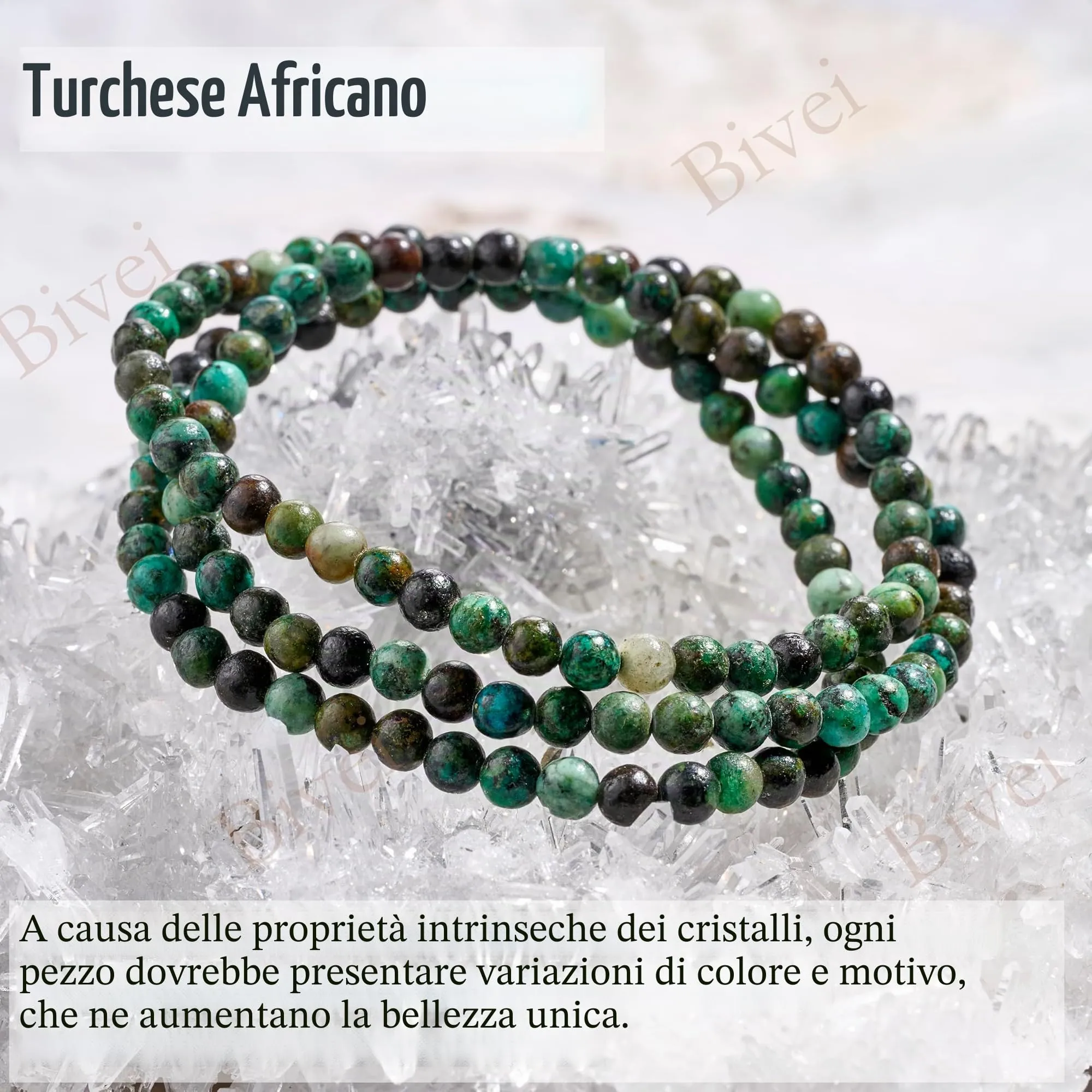 Bivei Bracciale Donna Pietre Naturali da 4 mm, Turchese Africano - immagine 4