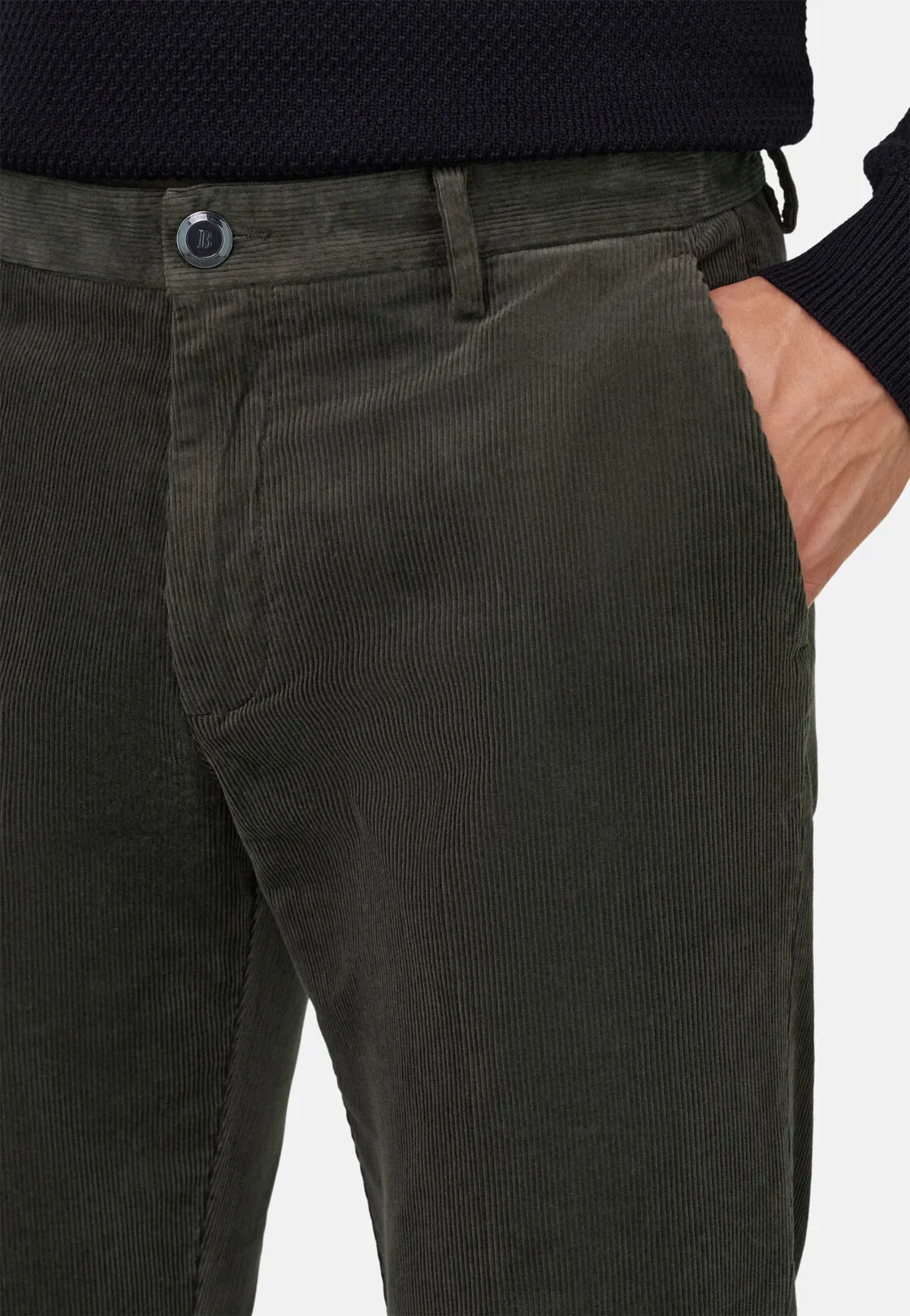 Boggi, Pantaloni In Velluto Elasticizzato, Uomo, Militare, Taglia: 33 - immagine 3