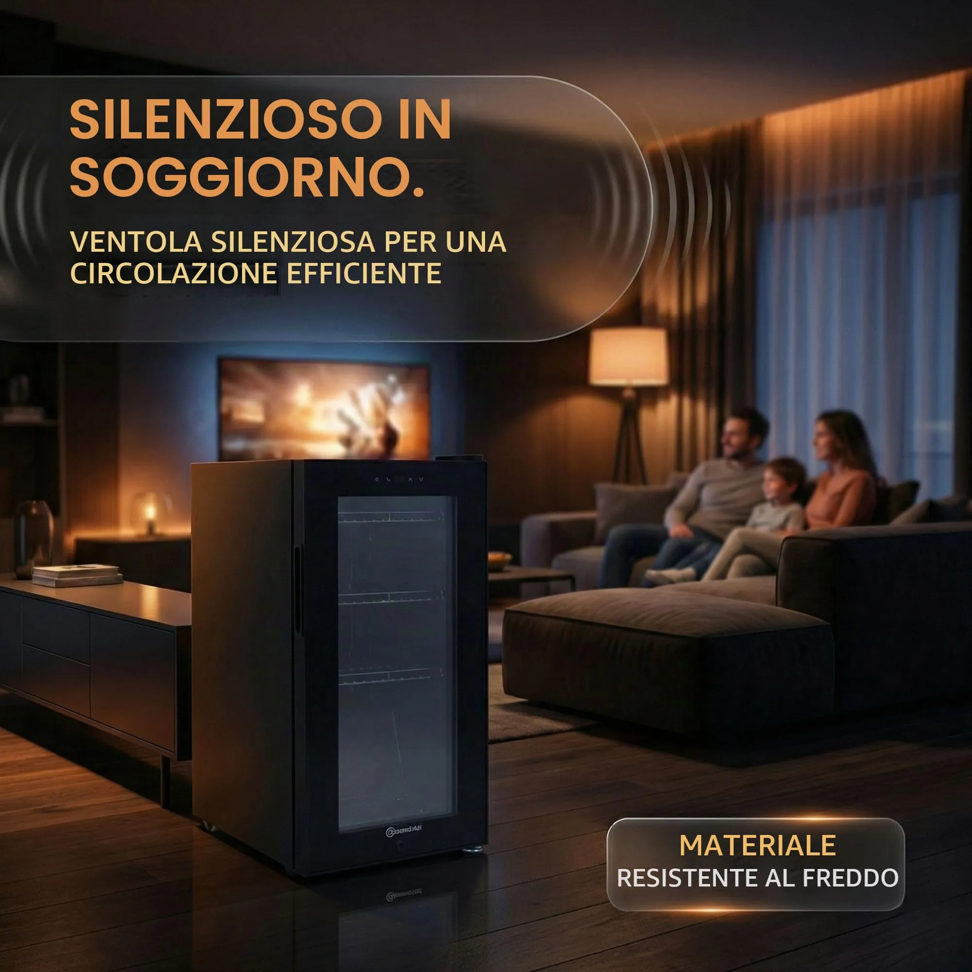 Sommertal Frigorifero con porta in vetro GK50 – frigorifero silenzioso con LED, touch screen e serratura piccolo frigorifero per bottiglie nero 50L - immagine 7