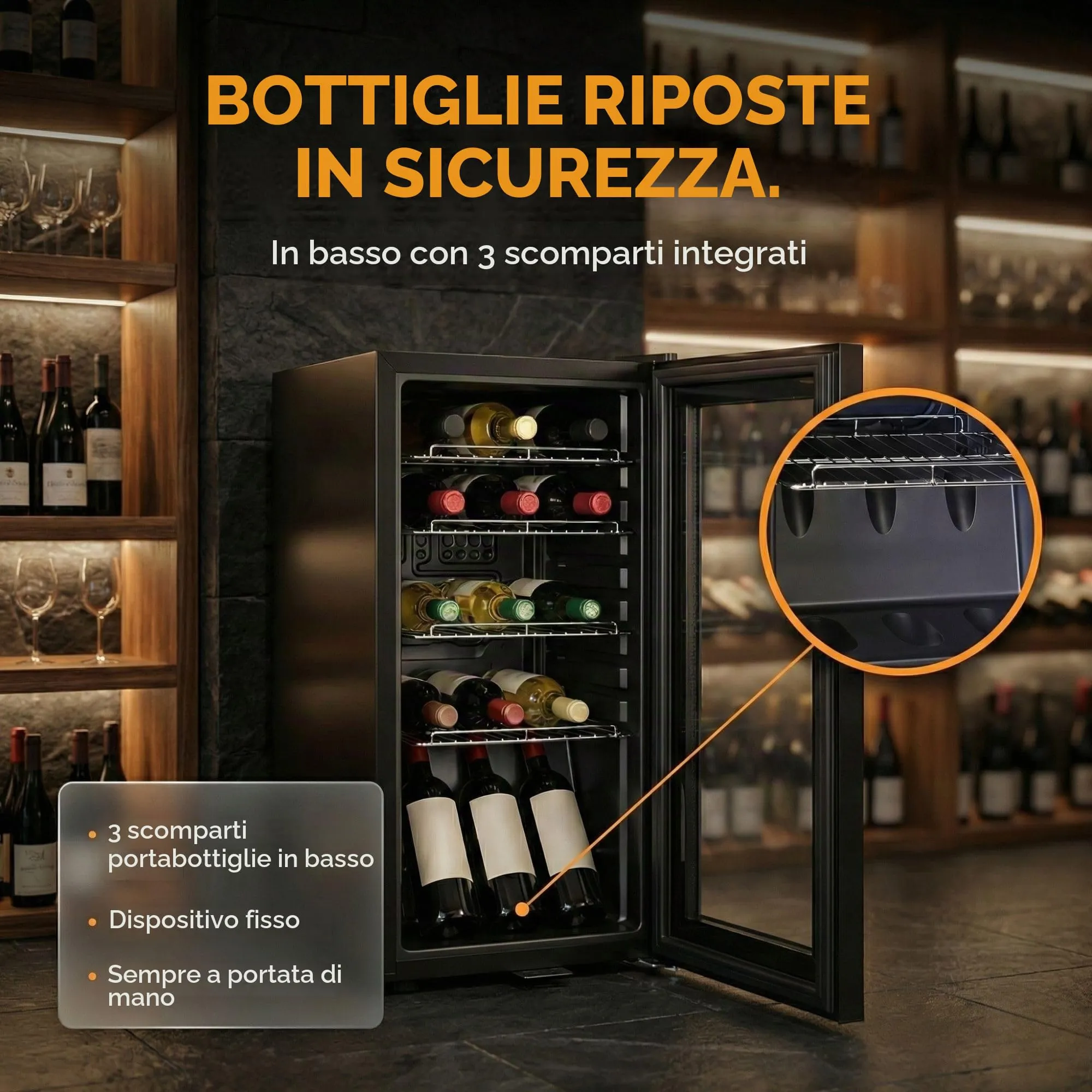 Sommertal Frigorifero con porta in vetro GK50 – frigorifero silenzioso con LED, touch screen e serratura piccolo frigorifero per bottiglie nero 50L - immagine 8