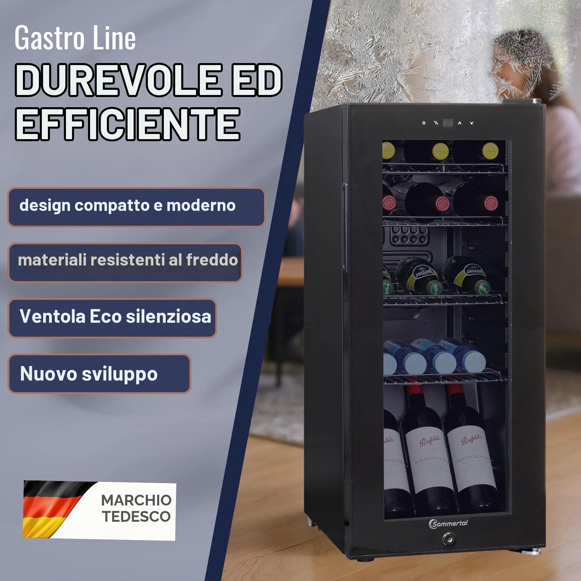 Sommertal Frigorifero GK60– Frigorifero silenzioso per bevande con LED, touch screen e lucchetto, piccolo frigorifero per bottiglie, nero, 60 l - immagine 4