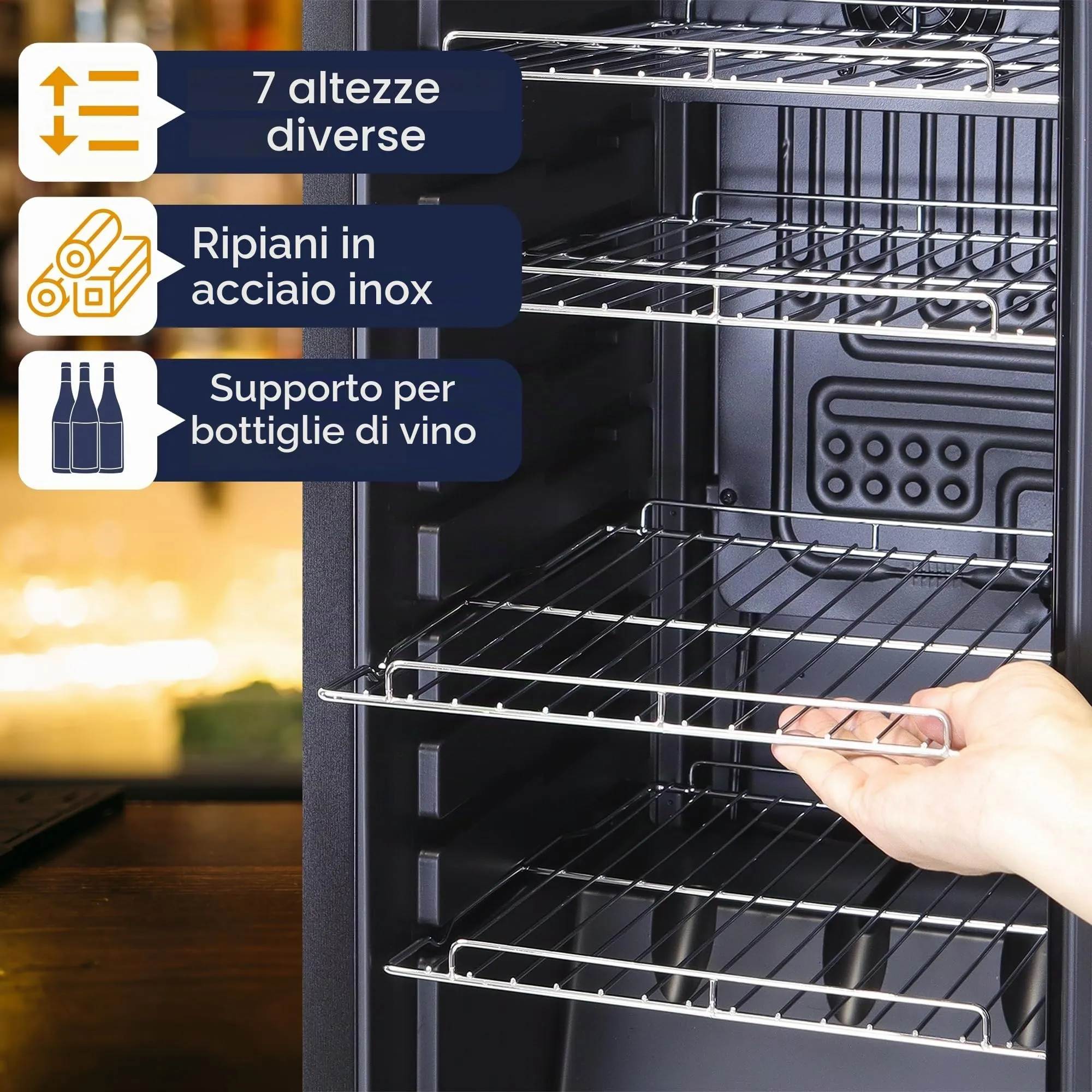 Sommertal Frigorifero GK60– Frigorifero silenzioso per bevande con LED, touch screen e lucchetto, piccolo frigorifero per bottiglie, nero, 60 l - immagine 5
