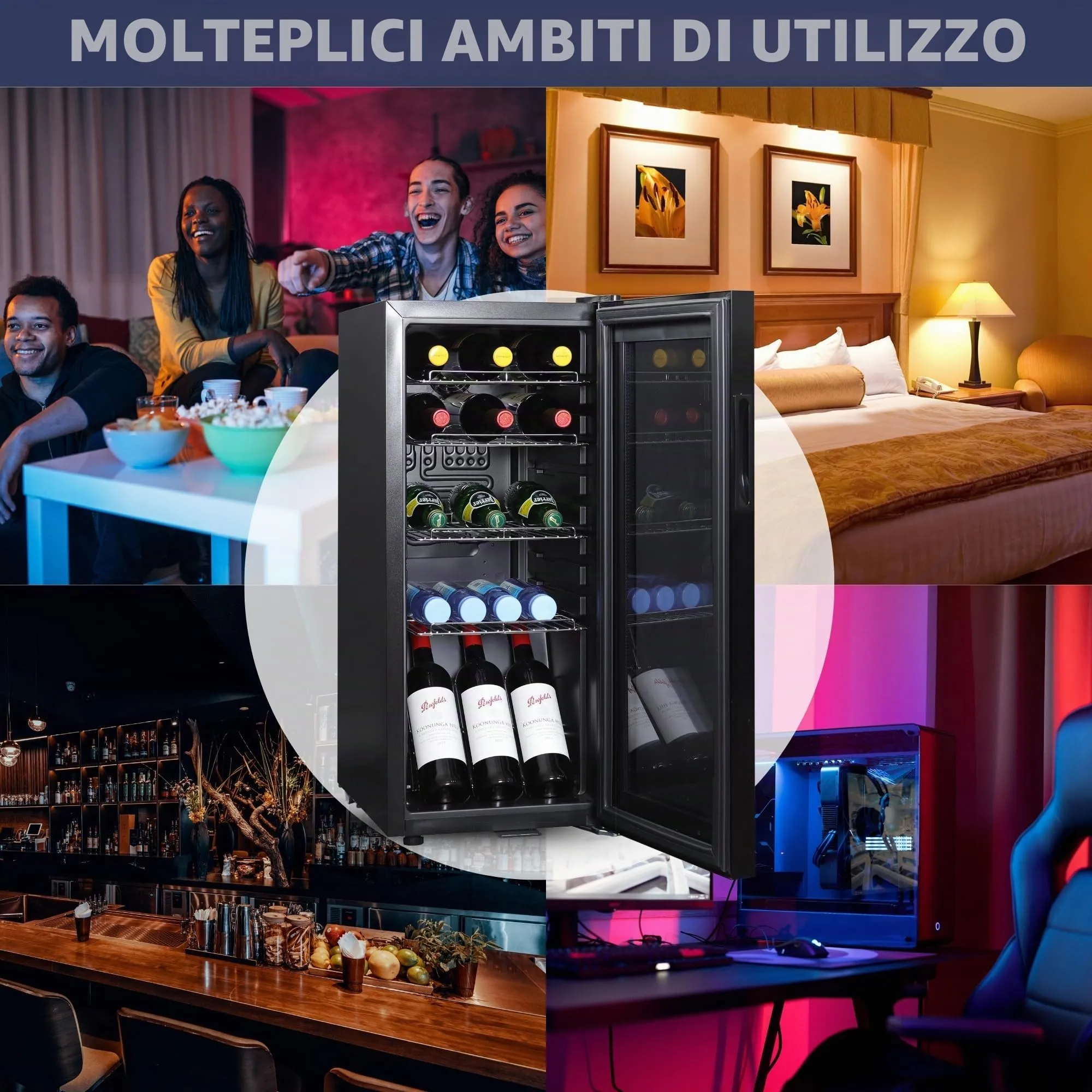 Sommertal Frigorifero GK60– Frigorifero silenzioso per bevande con LED, touch screen e lucchetto, piccolo frigorifero per bottiglie, nero, 60 l - immagine 7